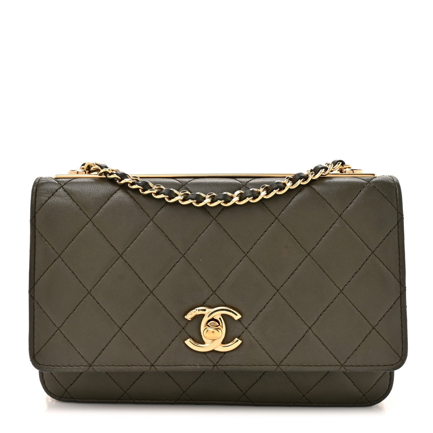 Lambskin Quilted Trendy CC Wallet On Chain WOC Green