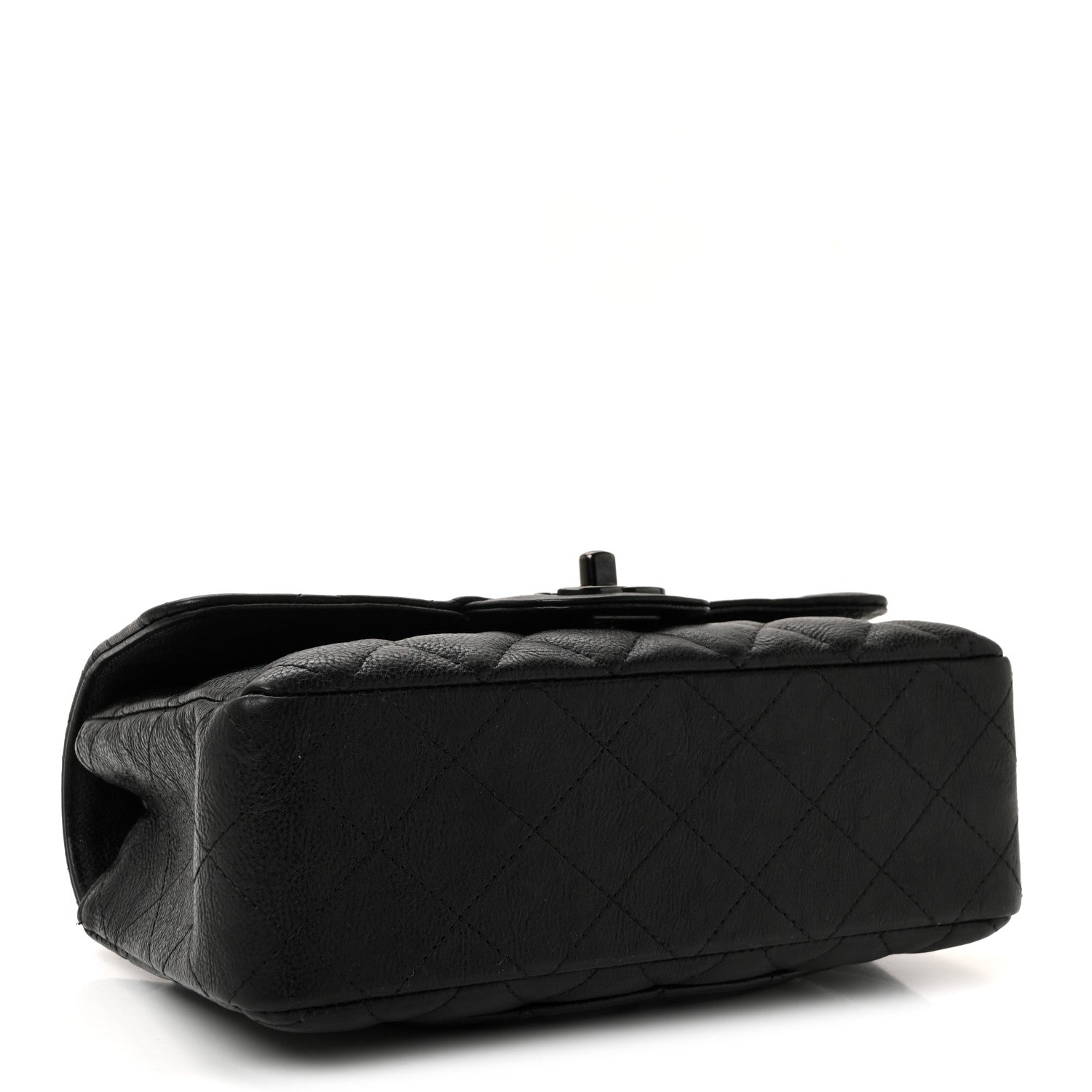 Crumpled Calfskin Quilted Mini Rectangular Flap So Black