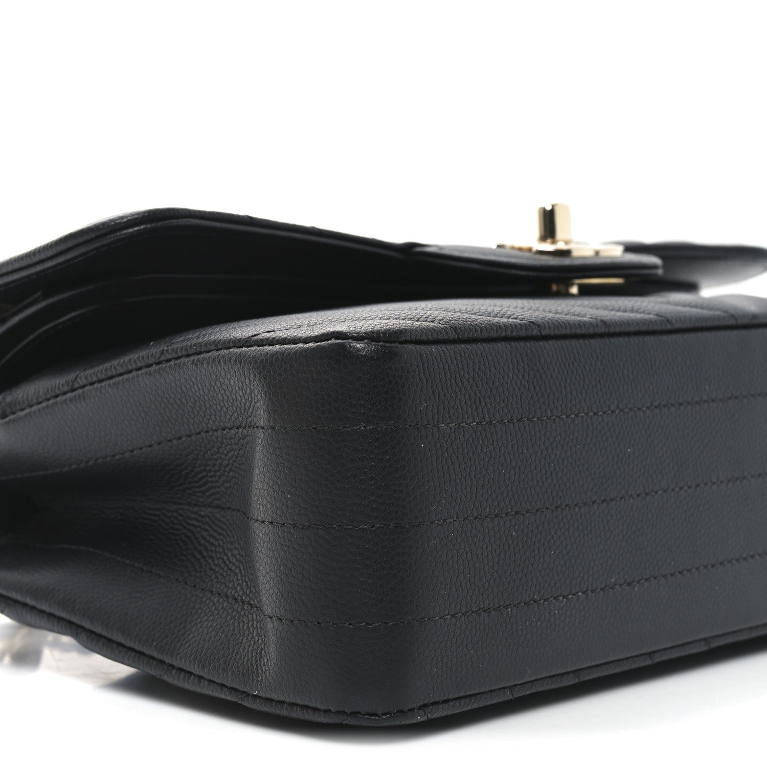 Caviar Chevron Quilted Small Double Flap Black