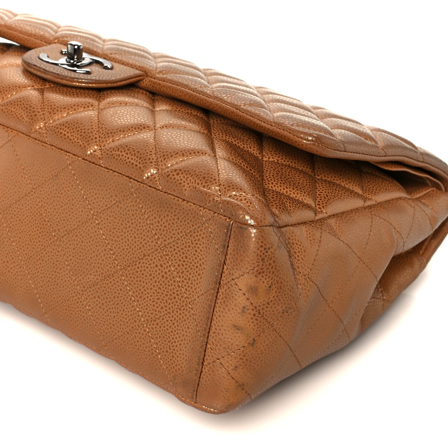 Metallic Caviar Quilted Maxi Double Flap Copper