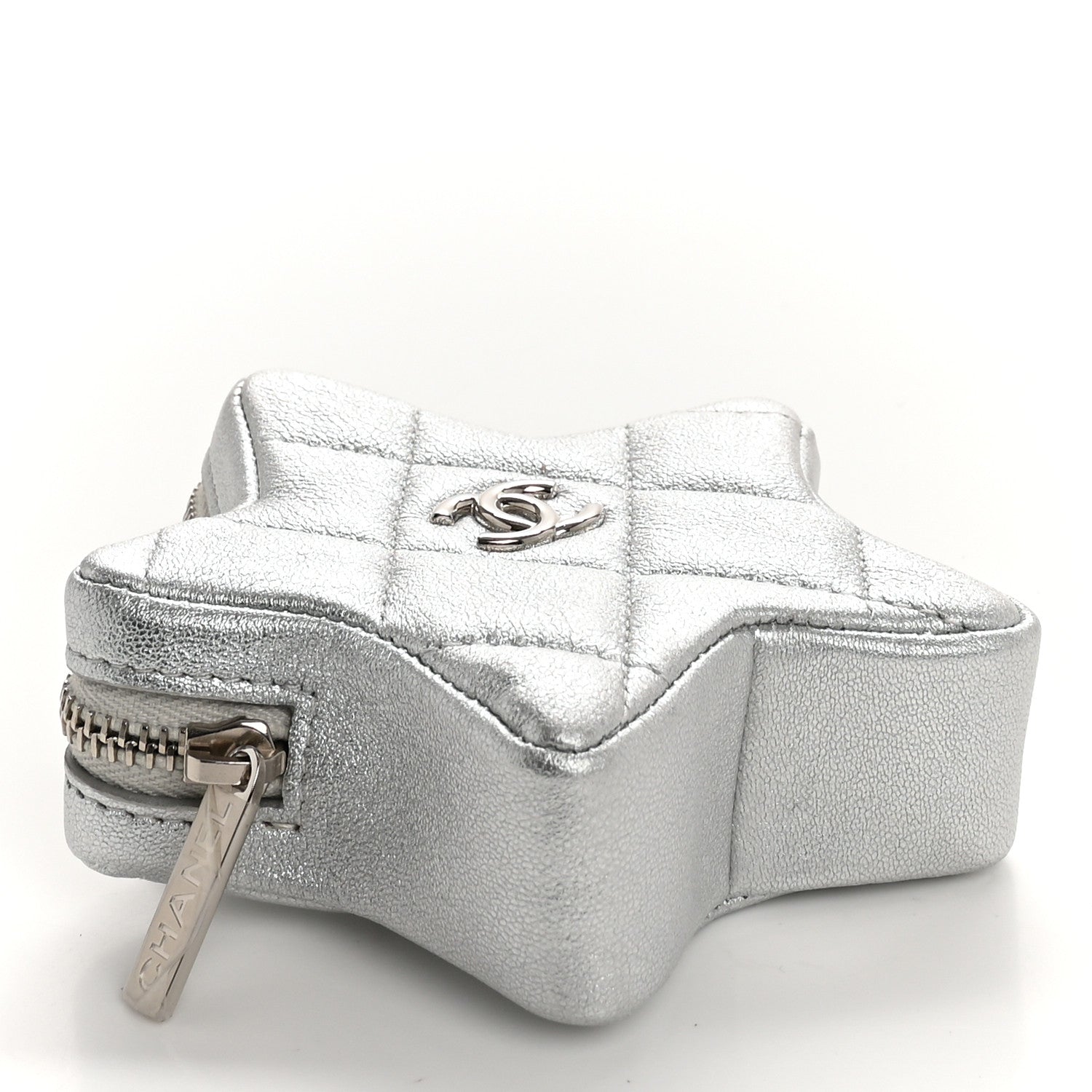 Metallic Lambskin Walk Of Fame Star Clip On Coin Purse Silver