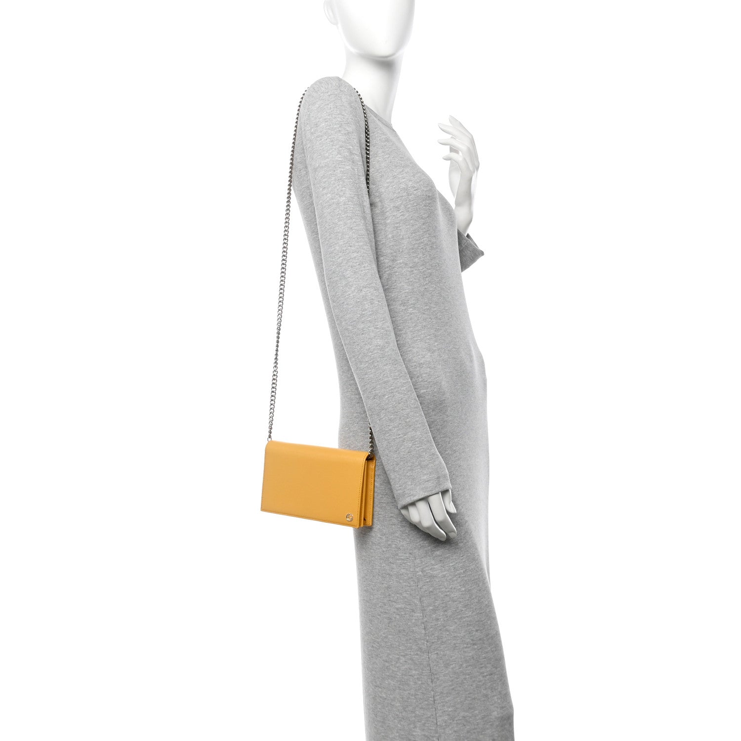Textured Calfskin Medium Betty Chain Wallet Yellow