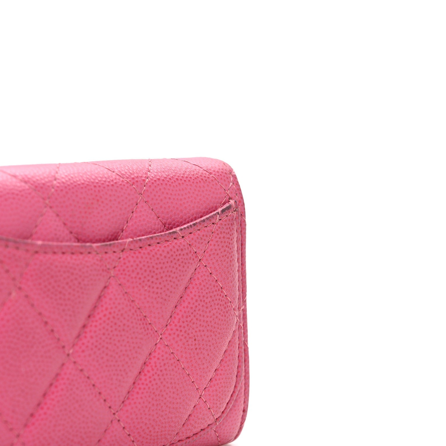 Caviar Quilted Flap Card Holder Wallet Dark Pink
