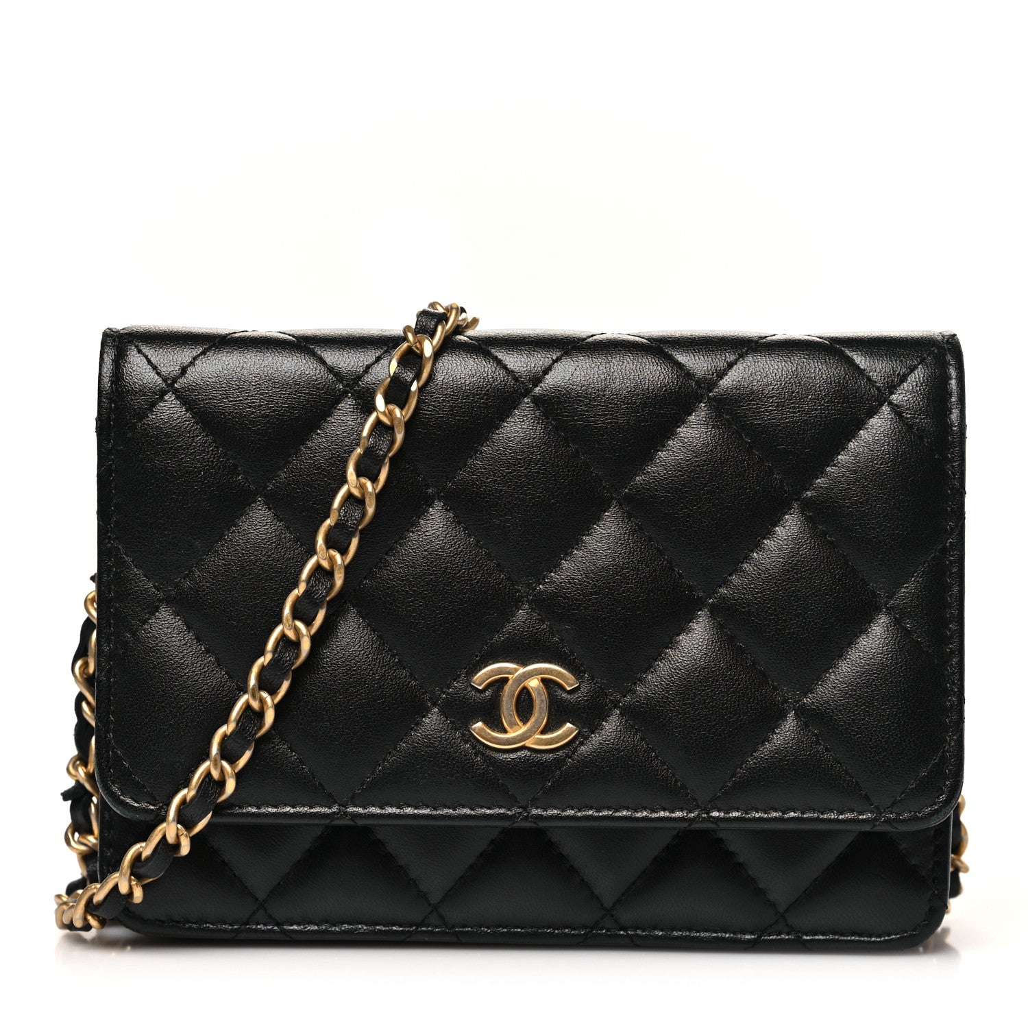 Lambskin Quilted Mini Romance Wallet On Chain WOC Black