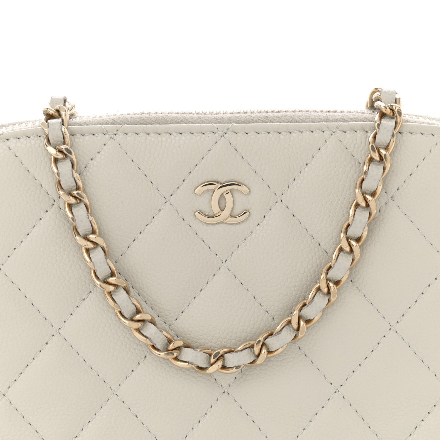 Caviar Quilted Classic Clutch With Chain Light Grey