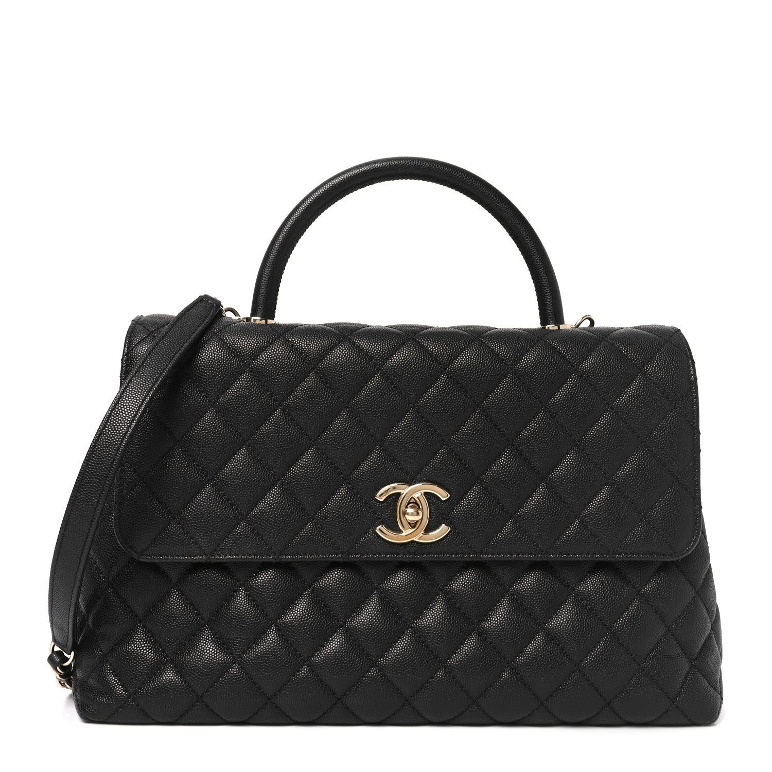 Caviar Quilted Medium Coco Handle Flap Black