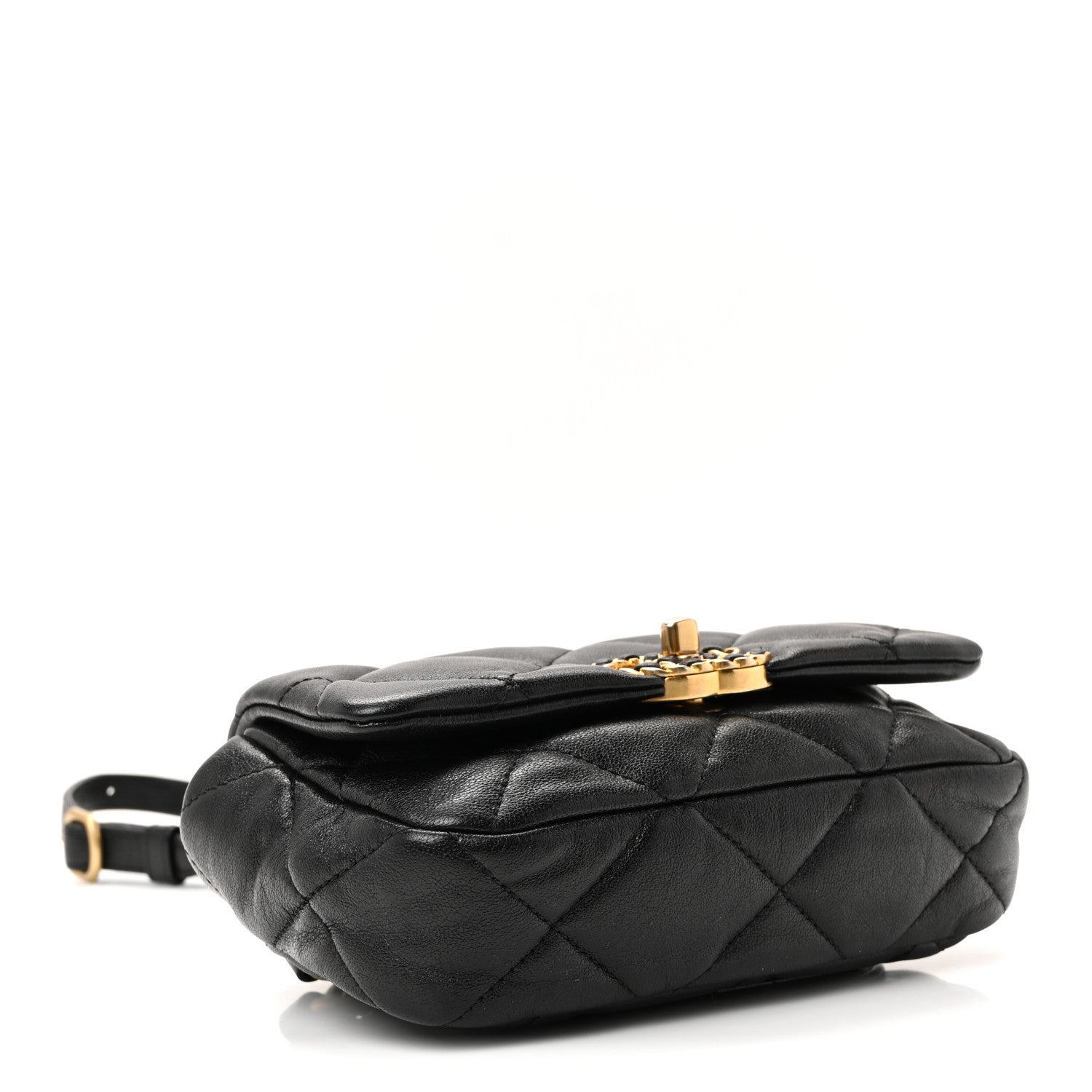 Goatskin Quilted Chanel 19 Waist Bag Black