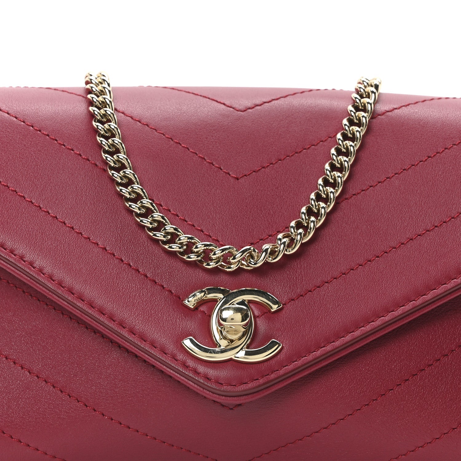 Calfskin Chevron Stitched Coco Waist Bag Red