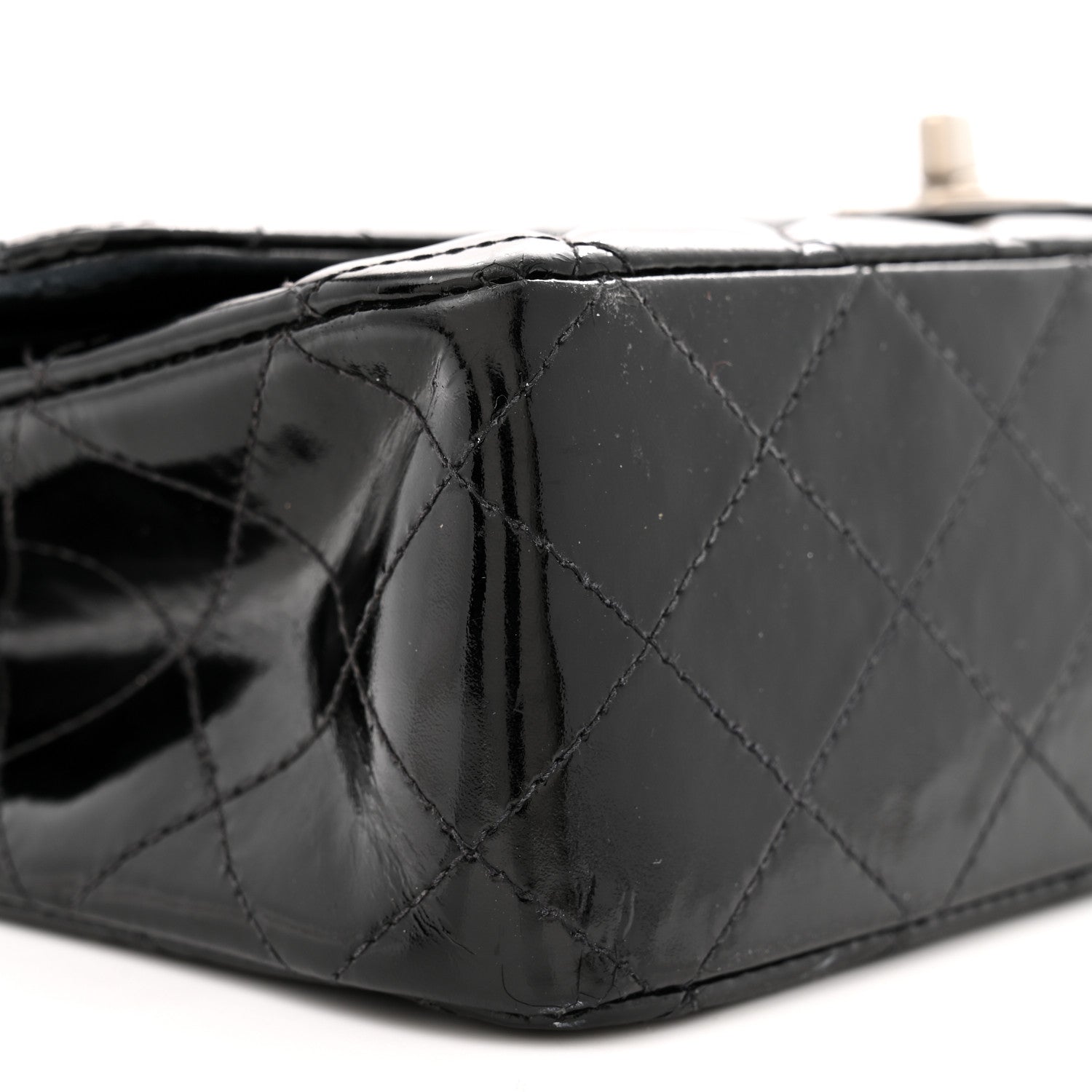 Patent Quilted Medium Double Flap Black