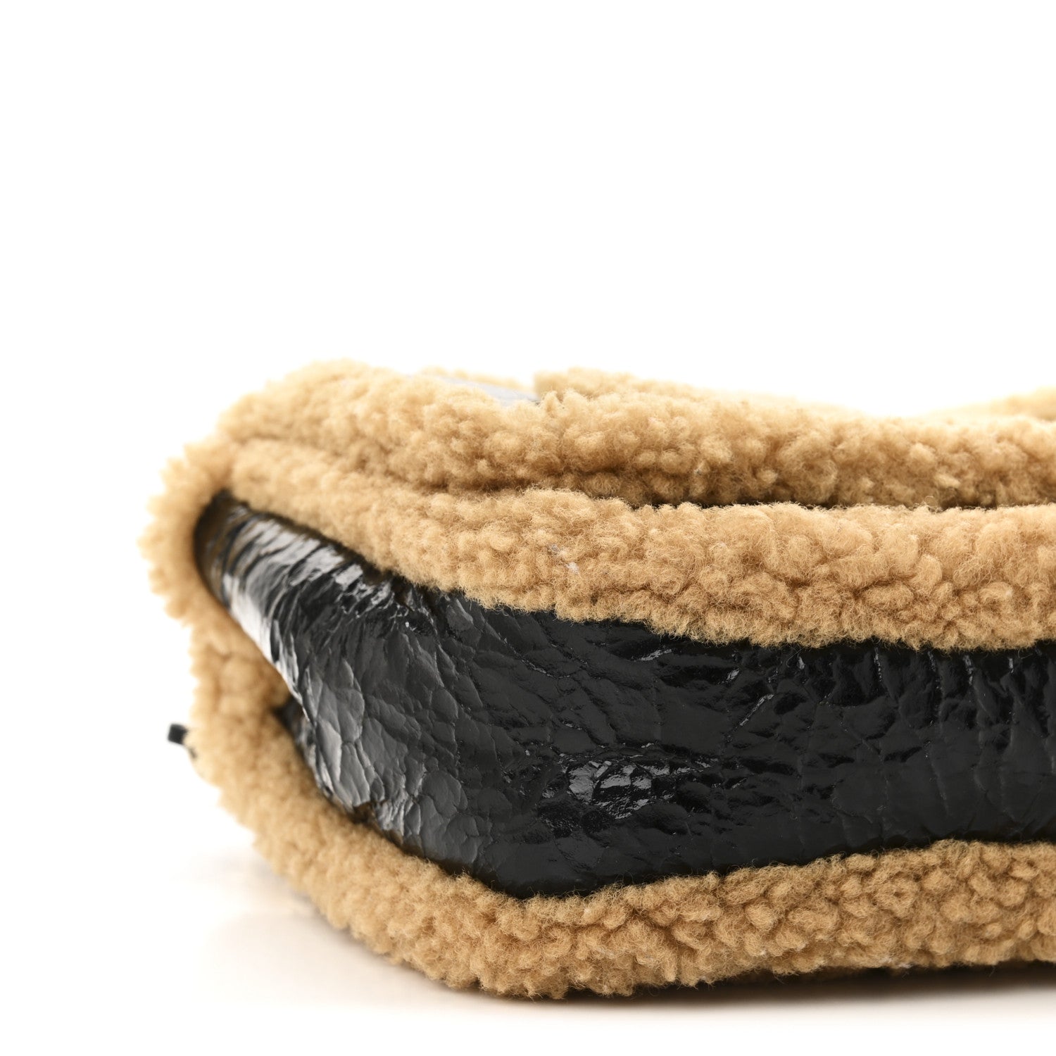 Shiny Crumpled Sheepskin Shearling CC Mania Flap Bag Black Beige