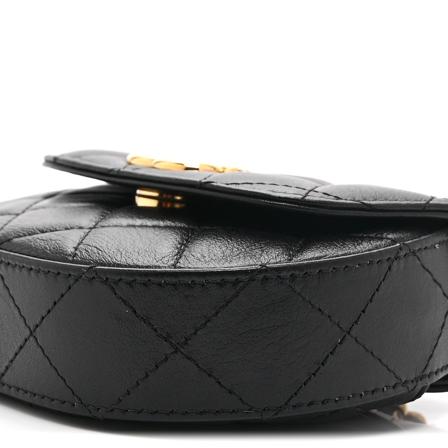 Shiny Aged Calfskin Quilted Mini Top Handle Clutch With Chain Black