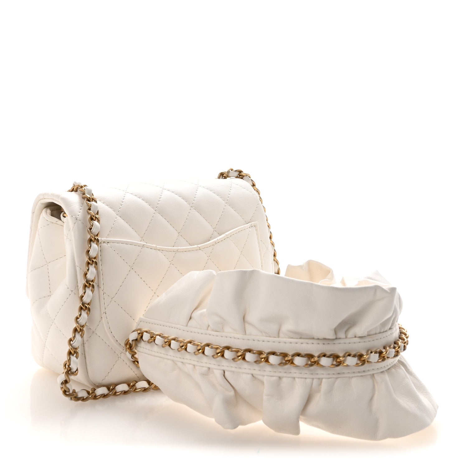 Lambskin Quilted Mini Romance Square Flap White