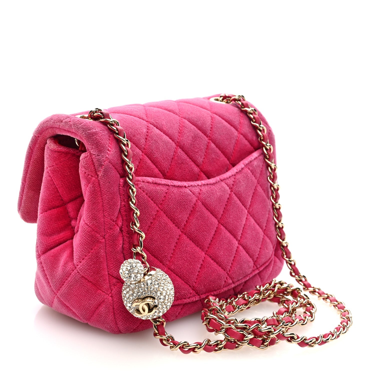 Velvet Quilted Mini Square Pearl Crush Flap Fuchsia