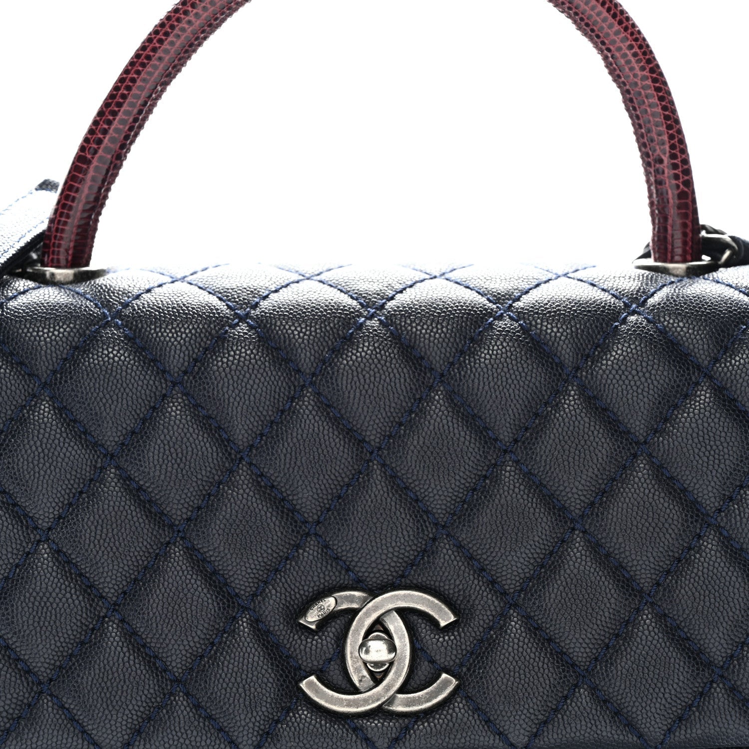 Caviar Lizard Quilted Small Coco Handle Flap Navy Blue
