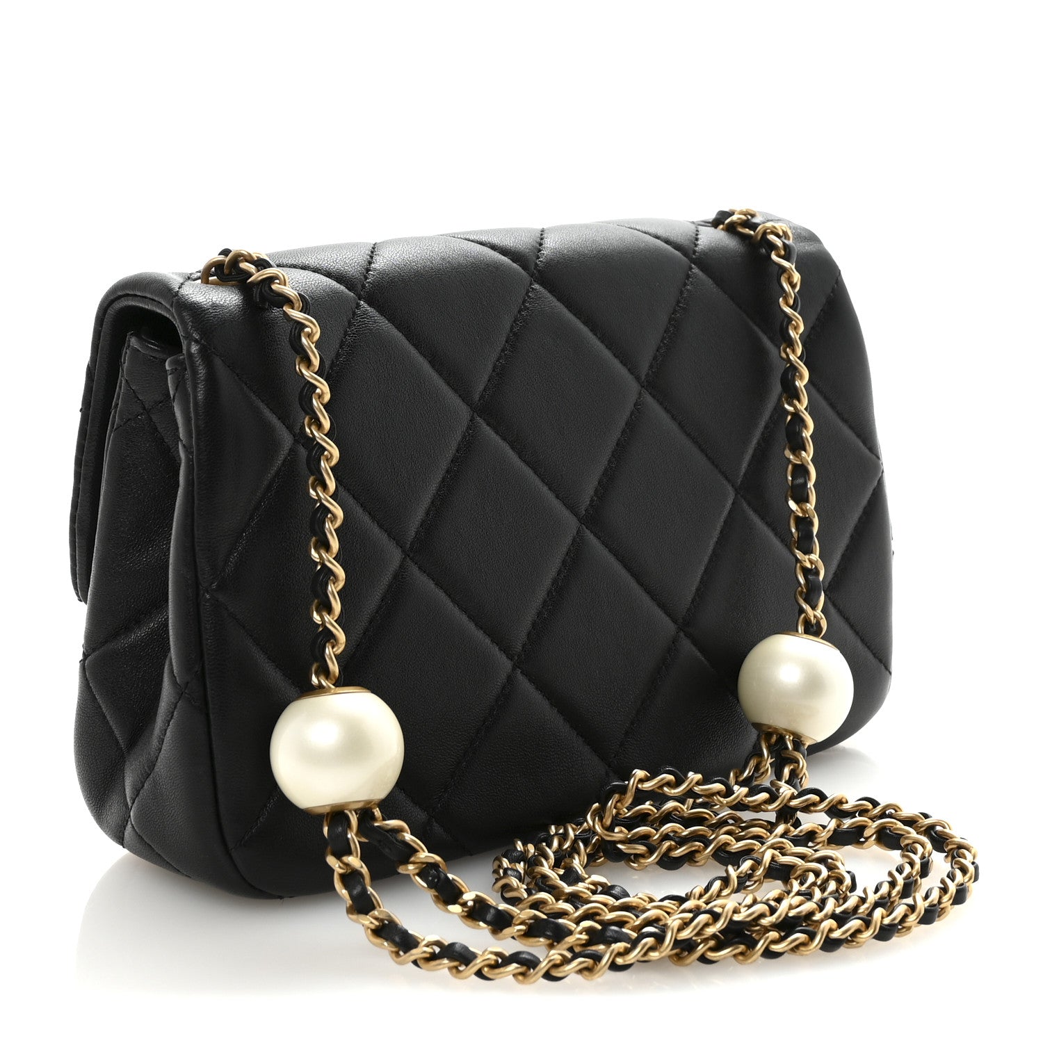 Lambskin Quilted Pearl Small Flap Black