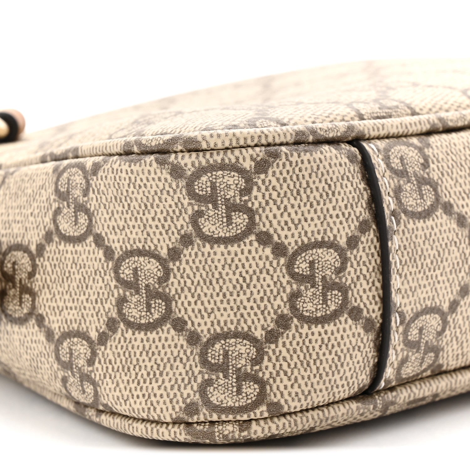 GG Supreme Monogram Textured Calfskin Small Emblem Shoulder Bag Beige Dark Brown