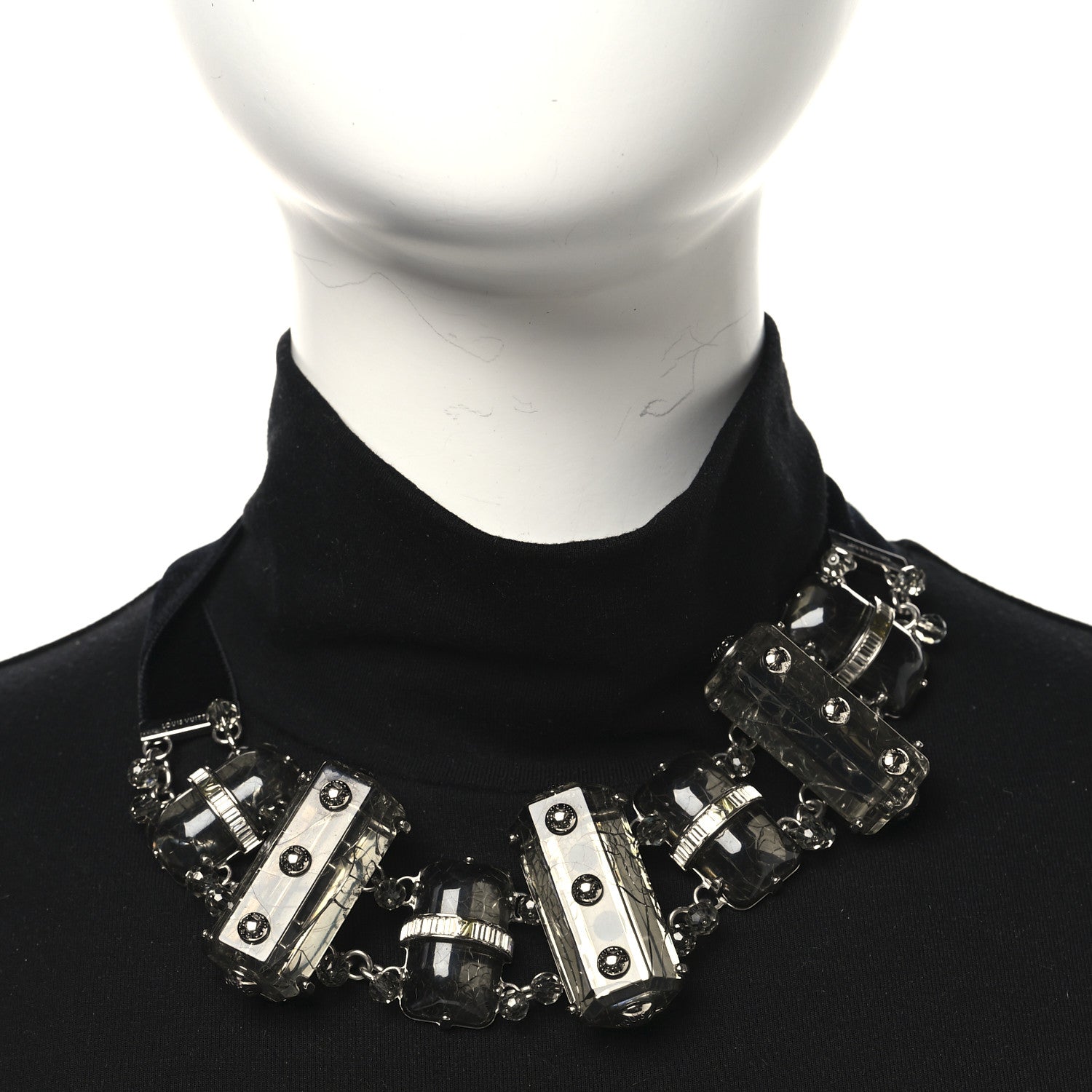 Velvet Resin Crystal Choker Necklace Black