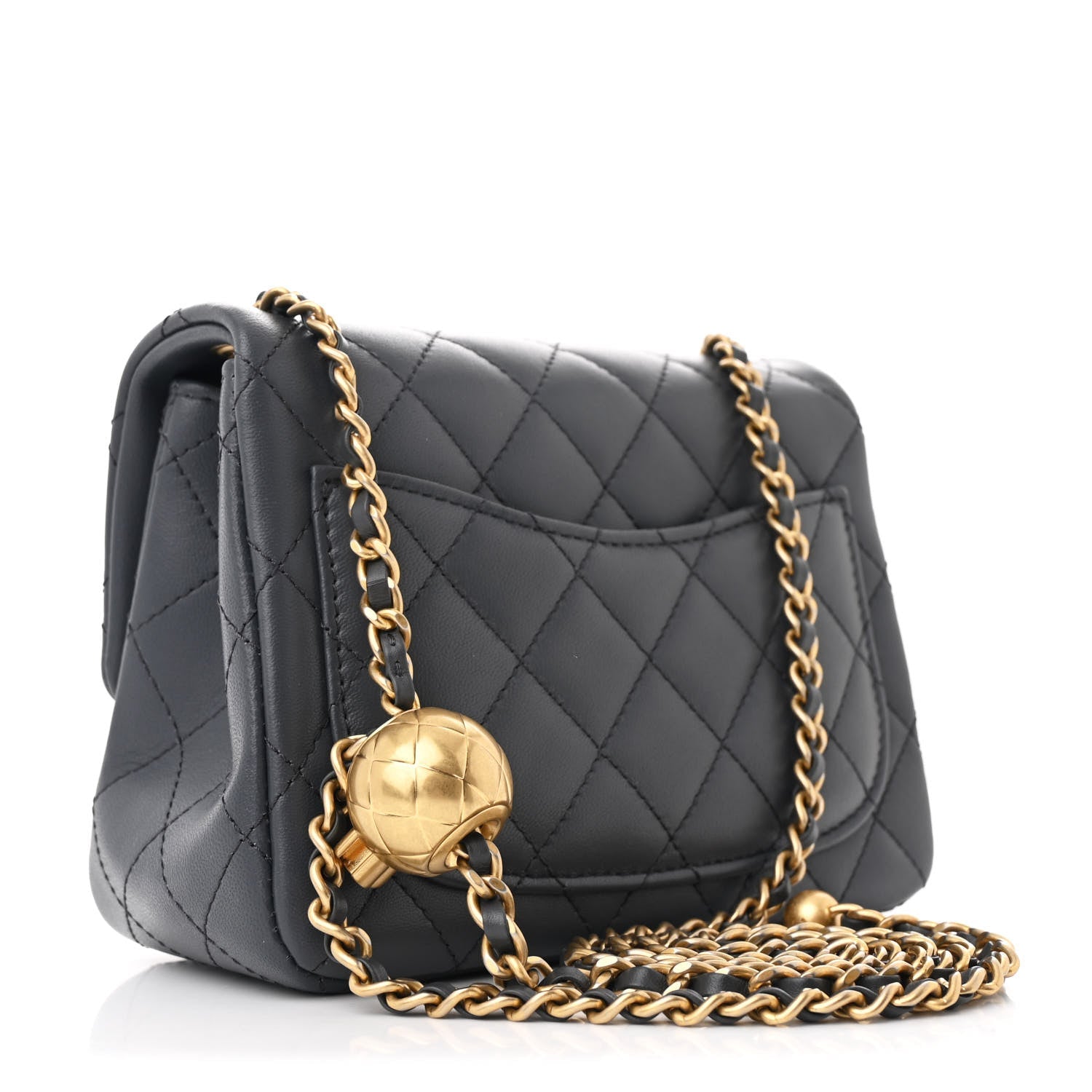Lambskin Quilted Mini Pearl Crush Flap Dark Grey