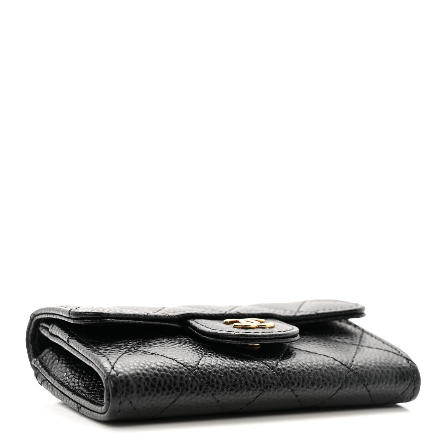 Caviar Quilted Flap Card Holder Wallet Black