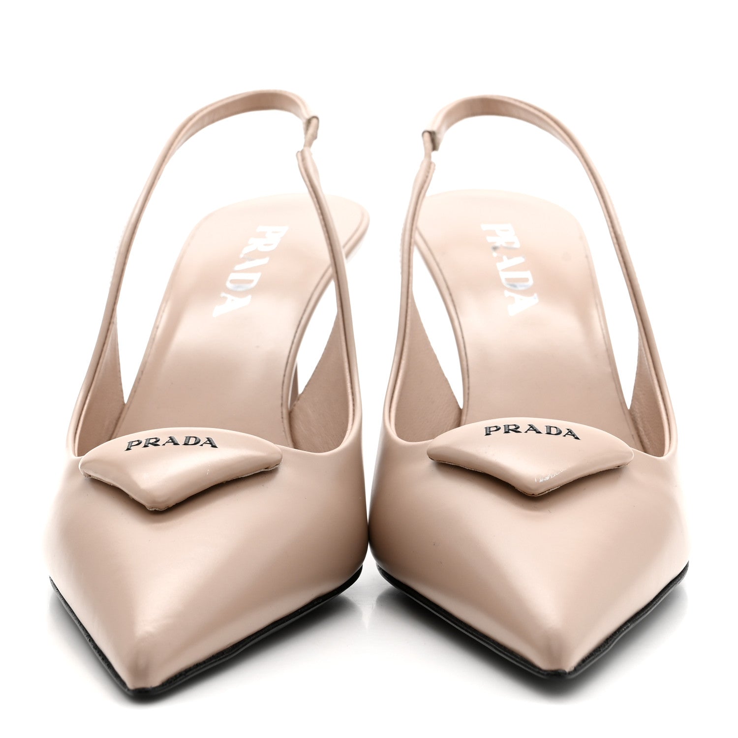 Spazzolato Triangle Logo Pointed Toe 75mm Slingback Pumps 38 Cipria