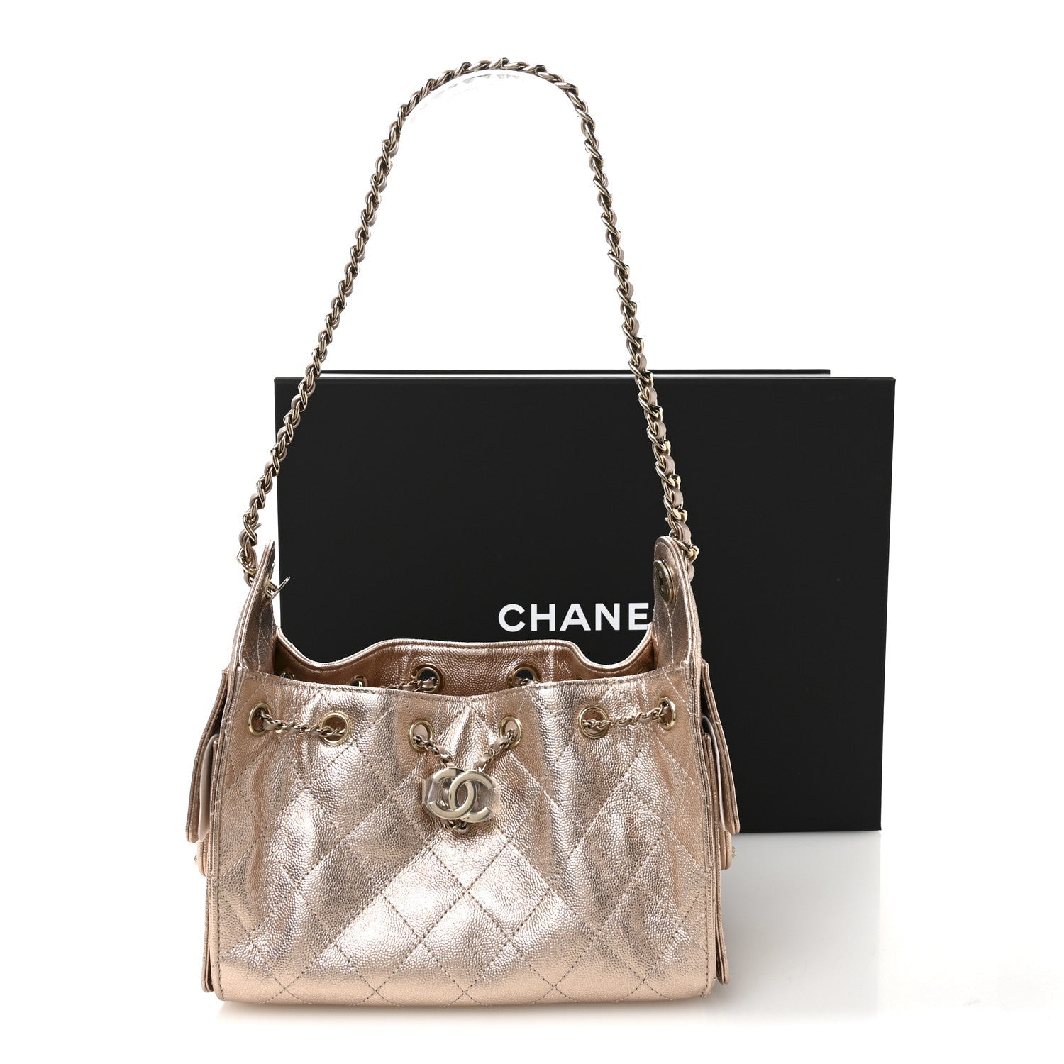 Metallic Caviar Quilted Mini Chanel 25 Handbag Copper