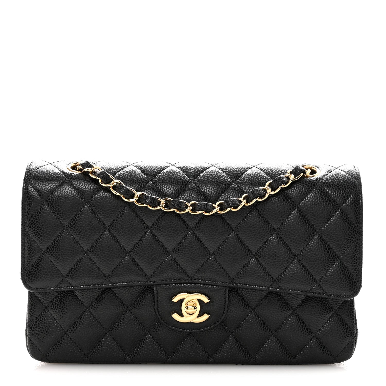 Caviar Quilted Medium Double Flap Black