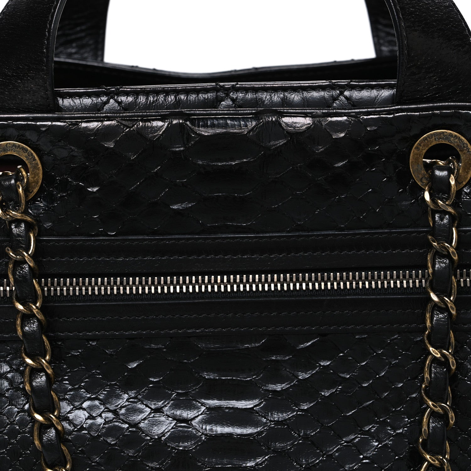 Snakeskin Glazed Calfskin Quilted Urban Mix Tote Black