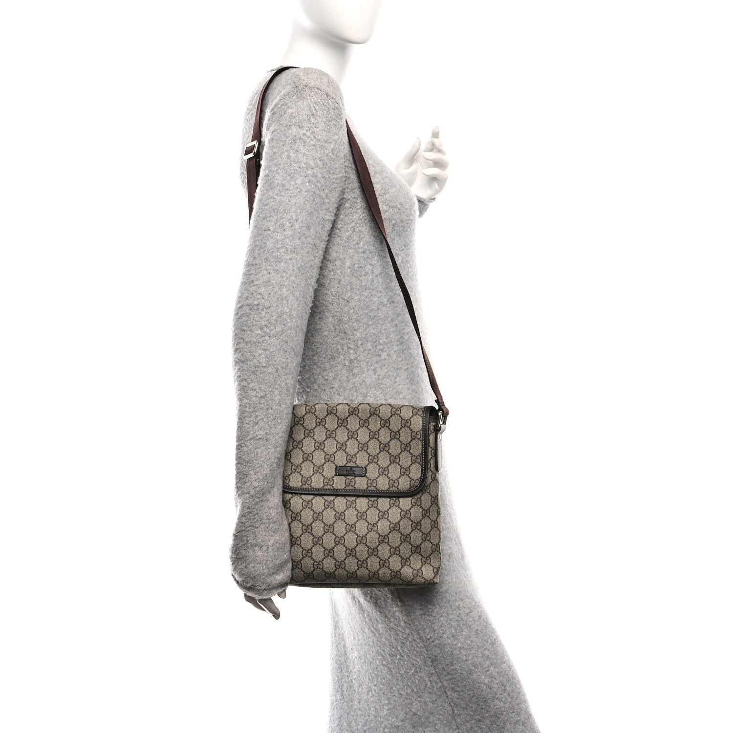 GG Plus Monogram Small Flap Messenger Bag Beige Dark Brown