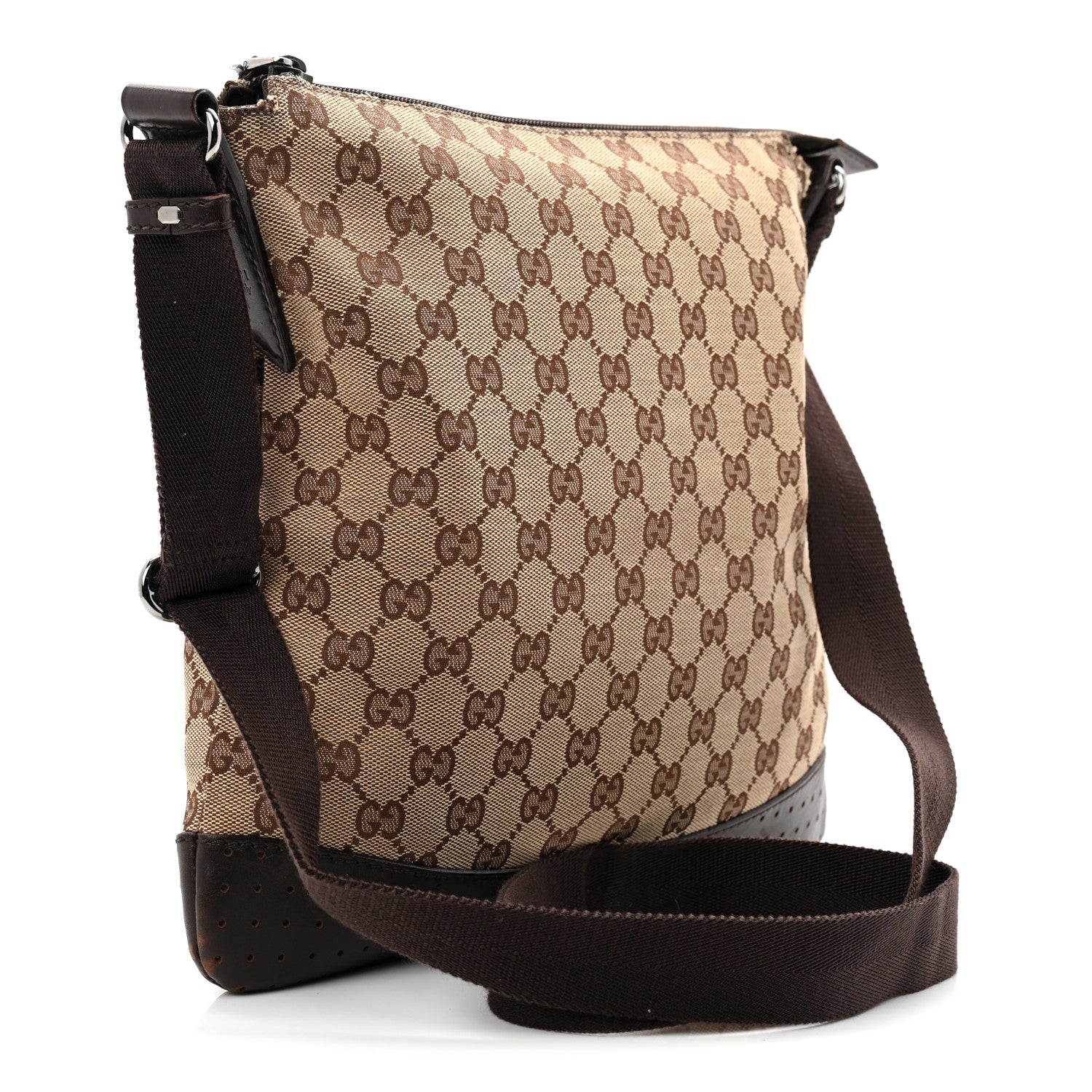 Monogram Calfskin Perforated Medium Flat Messenger Bag Dark Brown