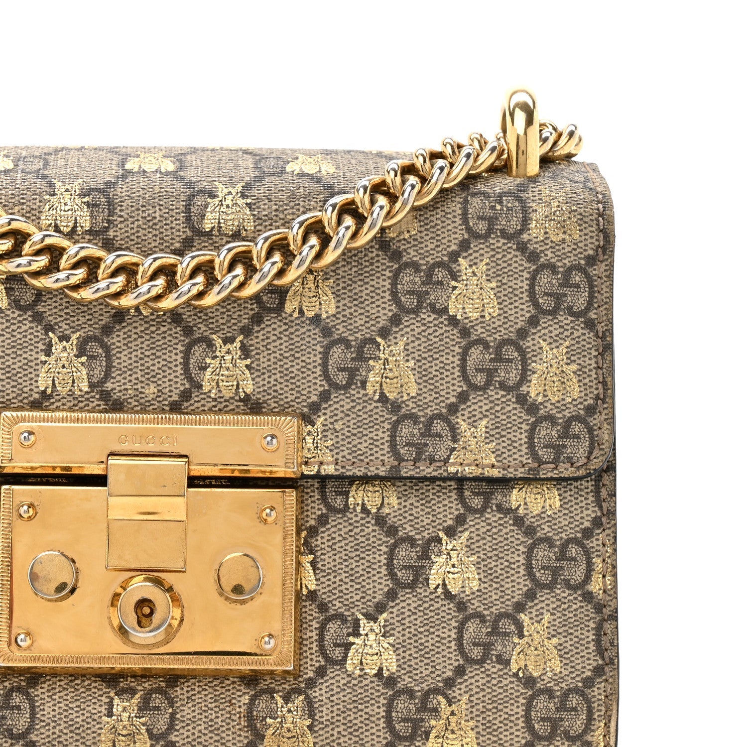 GG Supreme Monogram Bees Small Padlock Shoulder Bag Black