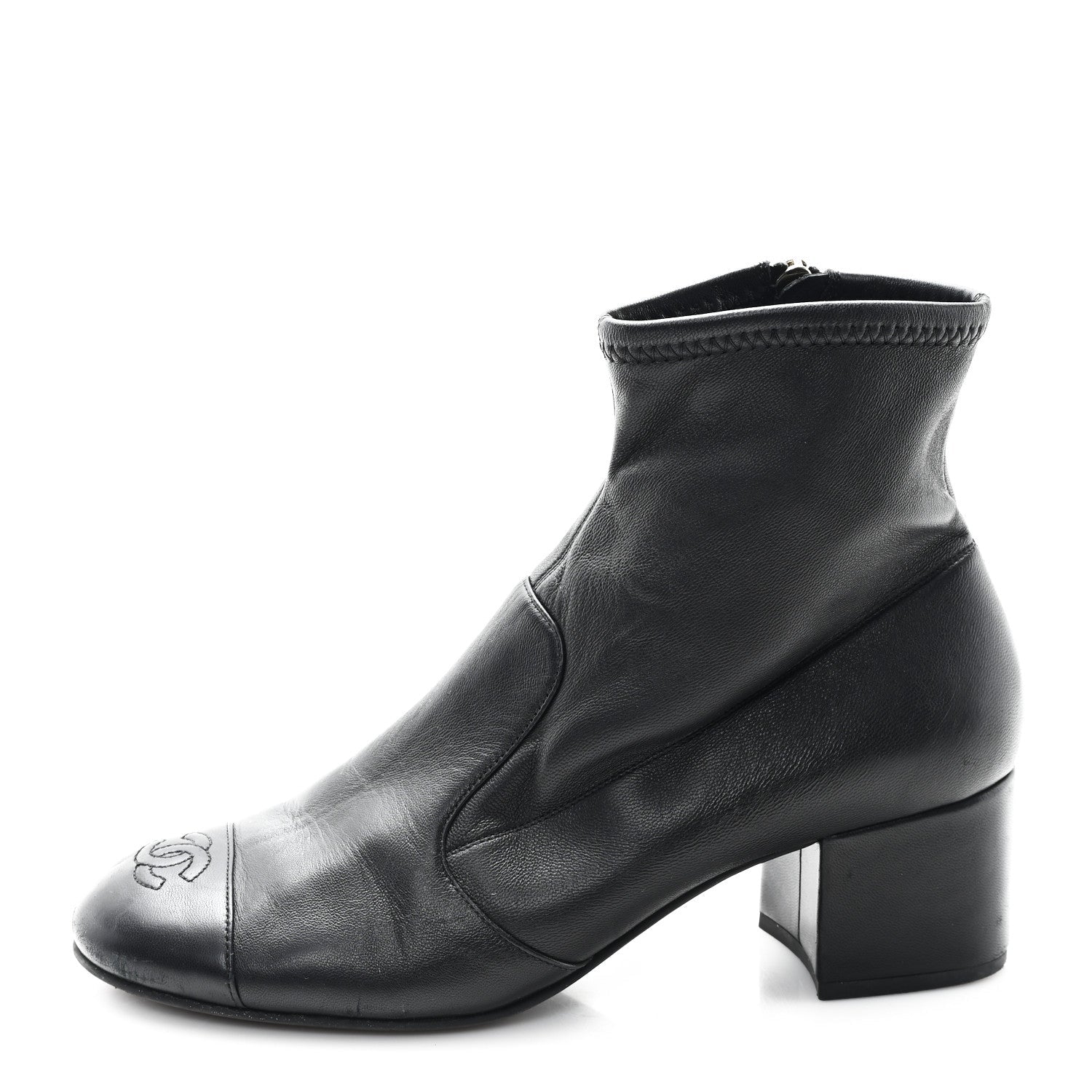 Stretch Lambskin Cap Toe CC Short Boots 39 Black