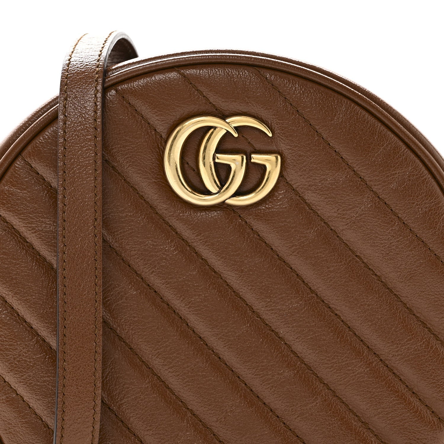 Azalea Calfskin Matelasse Diagonal Mini GG Marmont Round Shoulder Bag Cuir