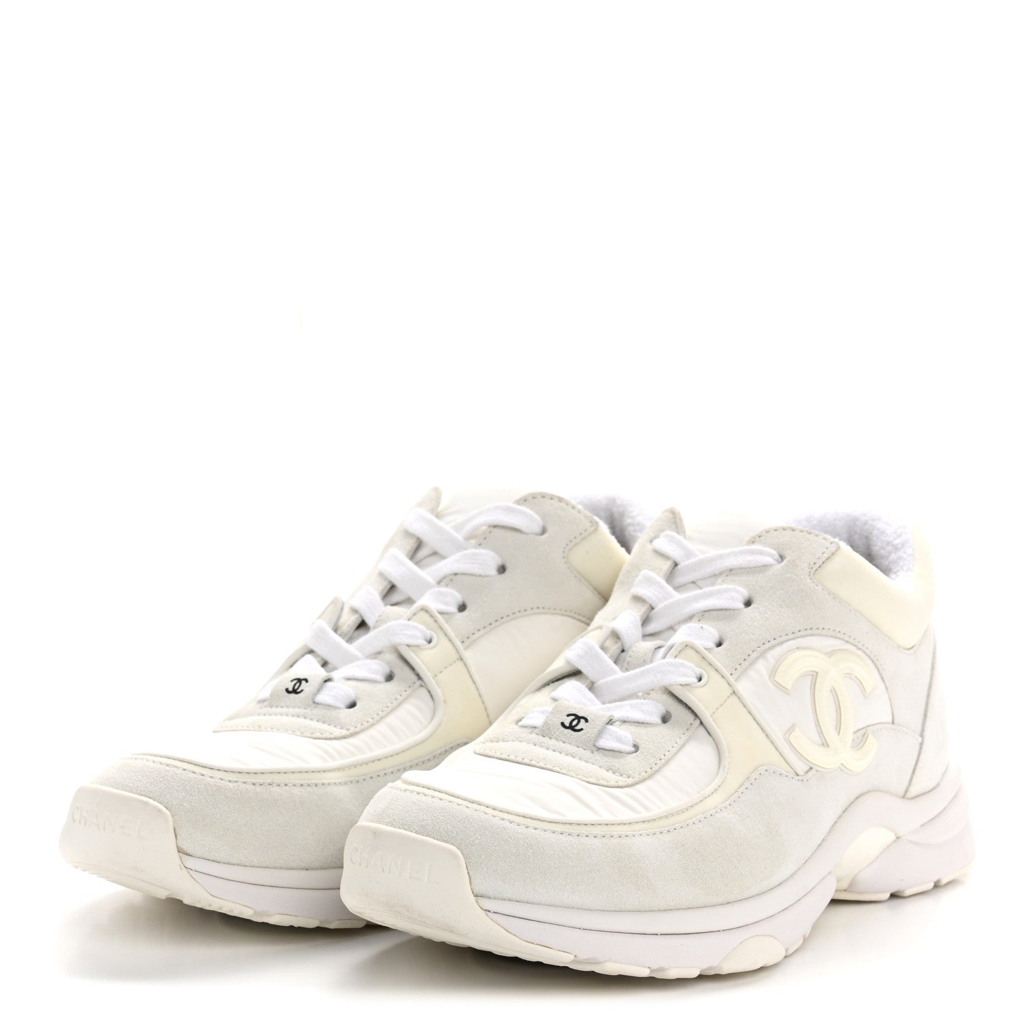 Suede Calfskin Fabric CC Sneakers 38.5 White