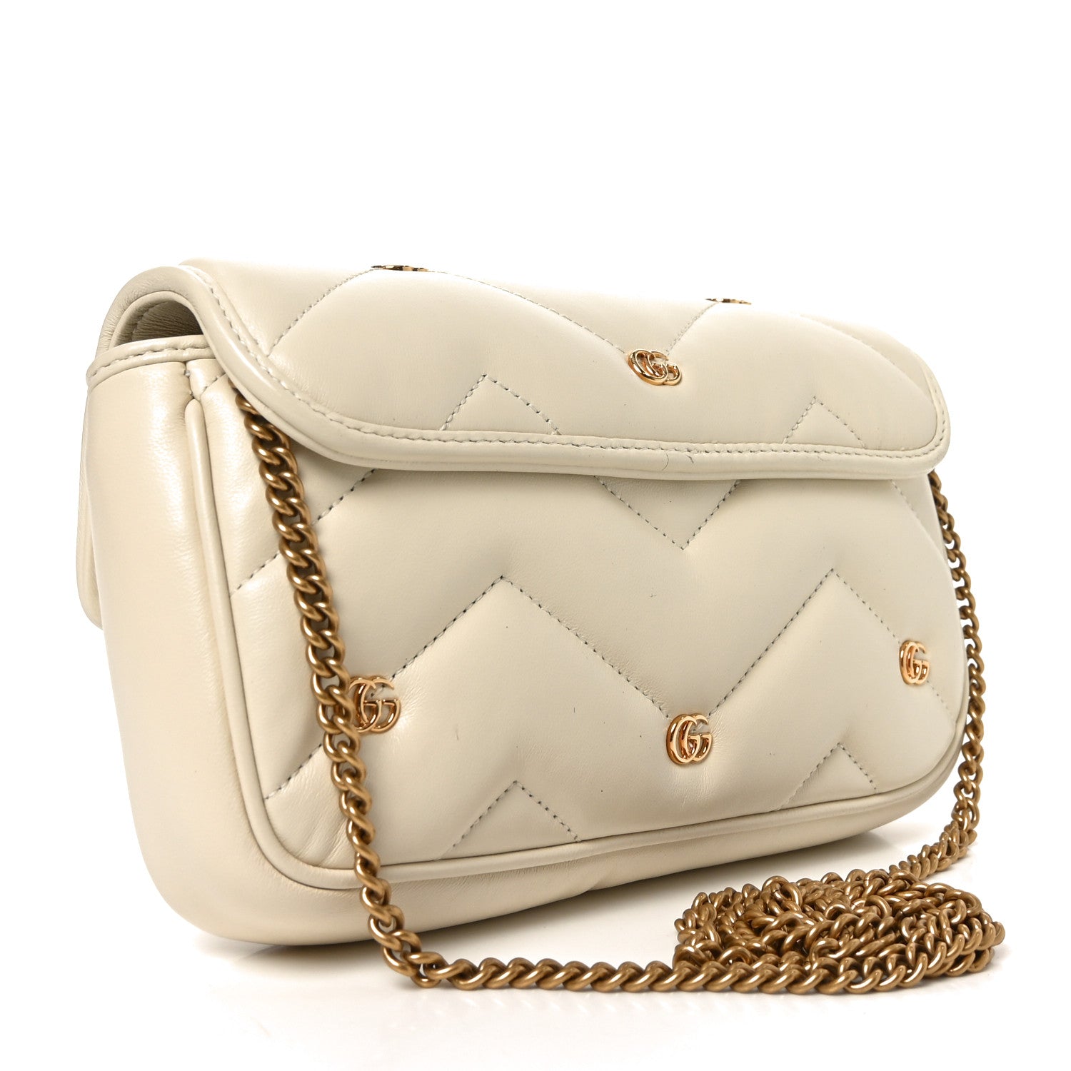 Calfskin Matelasse Double G Studs Mini Torchon GG Marmont Shoulder Bag White
