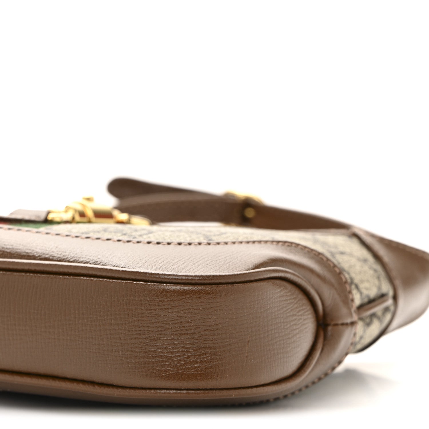 GG Supreme Monogram Azalea Calfskin Web Mini Jackie 1961 Hobo Beige Ebony Brown Sugar
