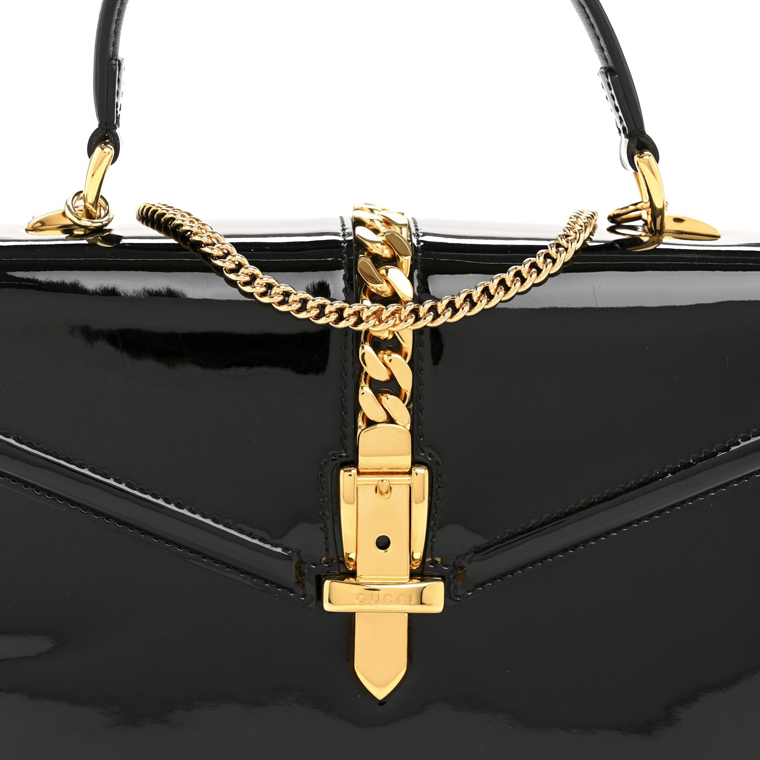 Mousse Top Patent Mini Sylvie 1969 Top Handle Bag Black