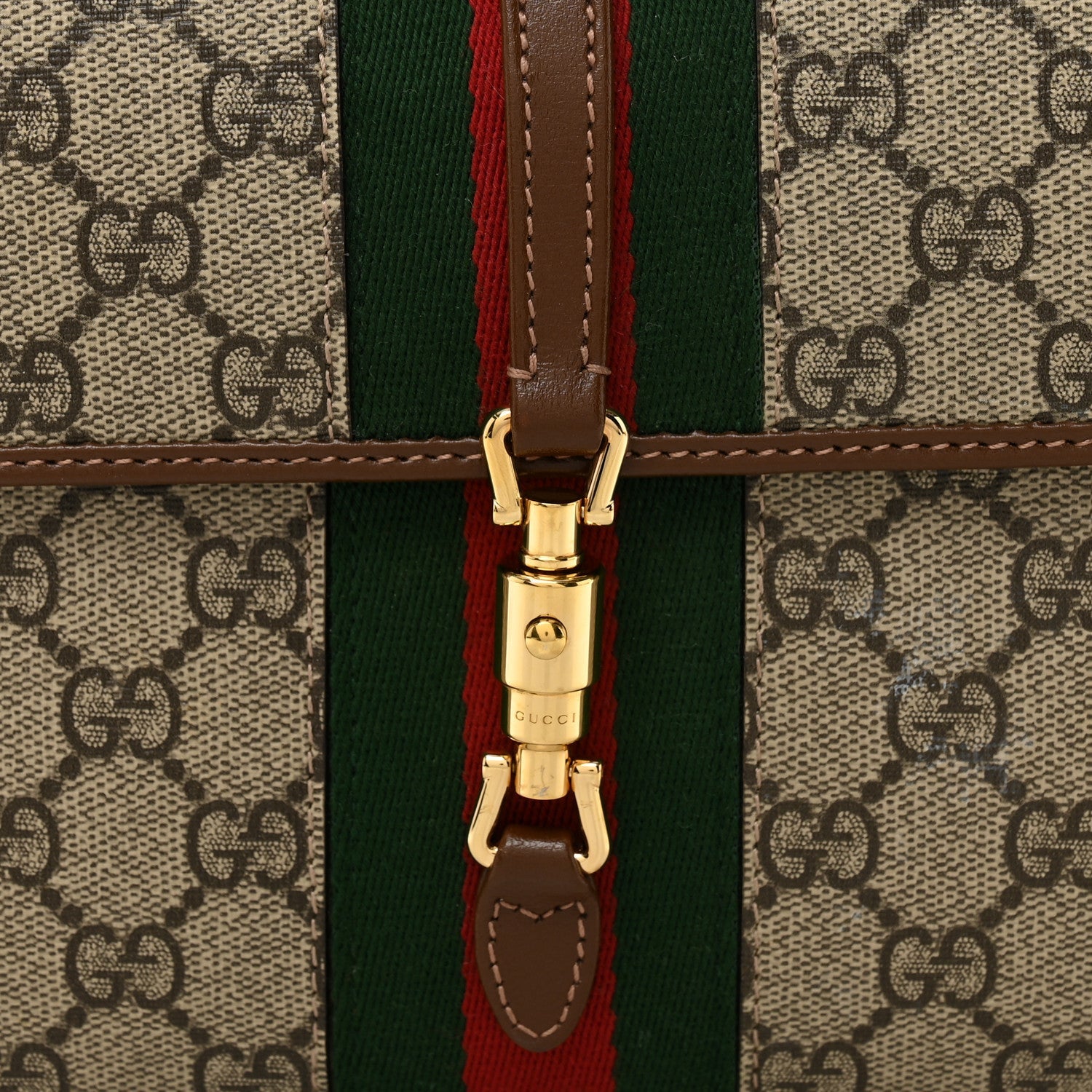 GG Supreme Monogram Azalea Calfskin Web Jackie 1961 Belt Bag 100 40 Beige Ebony Brown Sugar