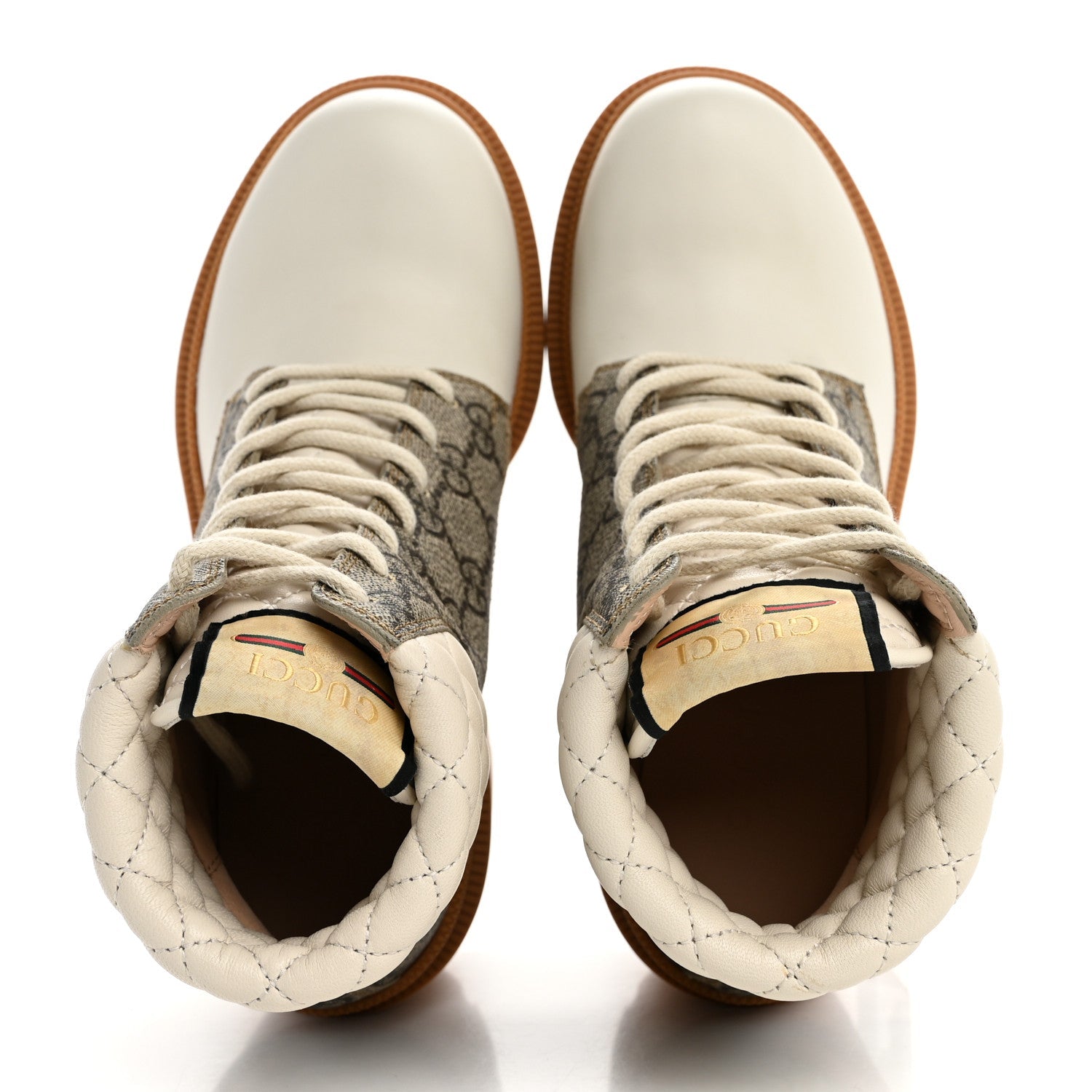 Calfskin GG Supreme Monogram Nappa Quilted Lace Up Ankle Boots 35 Mystic White Beige