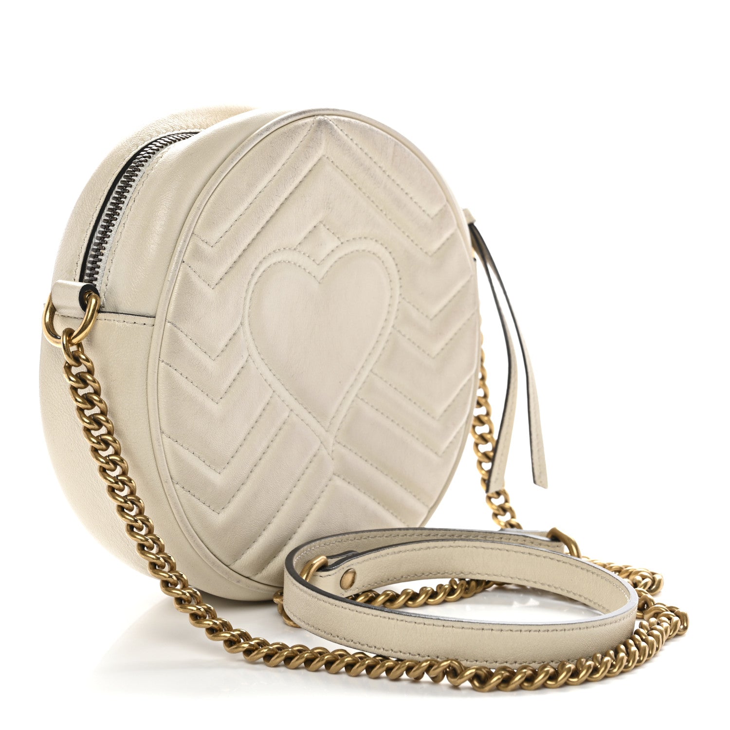 Calfskin Matelasse Mini GG Marmont Round Shoulder Bag White