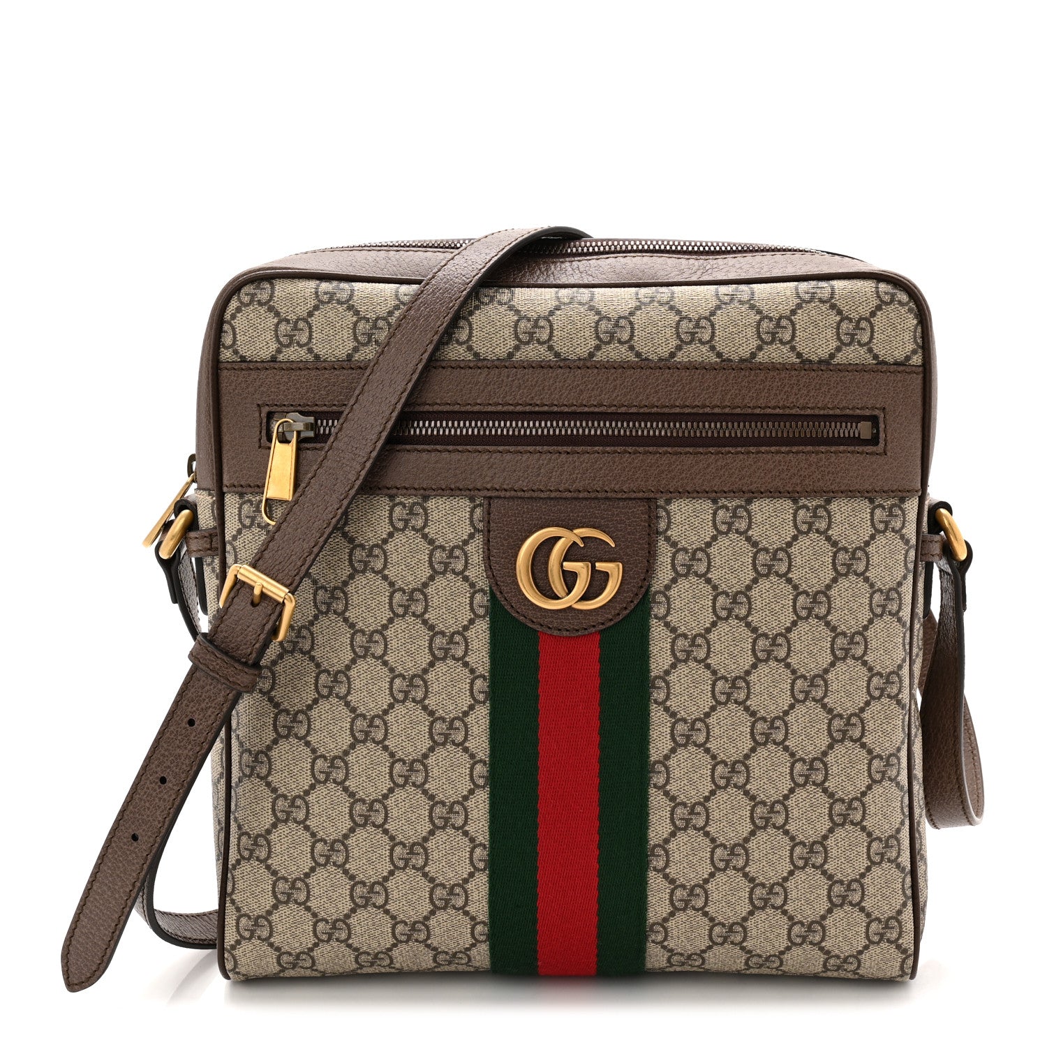 GG Supreme Monogram Web Medium Ophidia Messenger Bag Brown