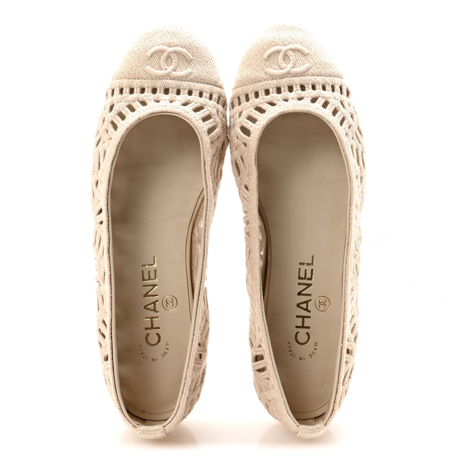 Cotton Embroidered Cap Toe Ballet Flats 38 Ivory