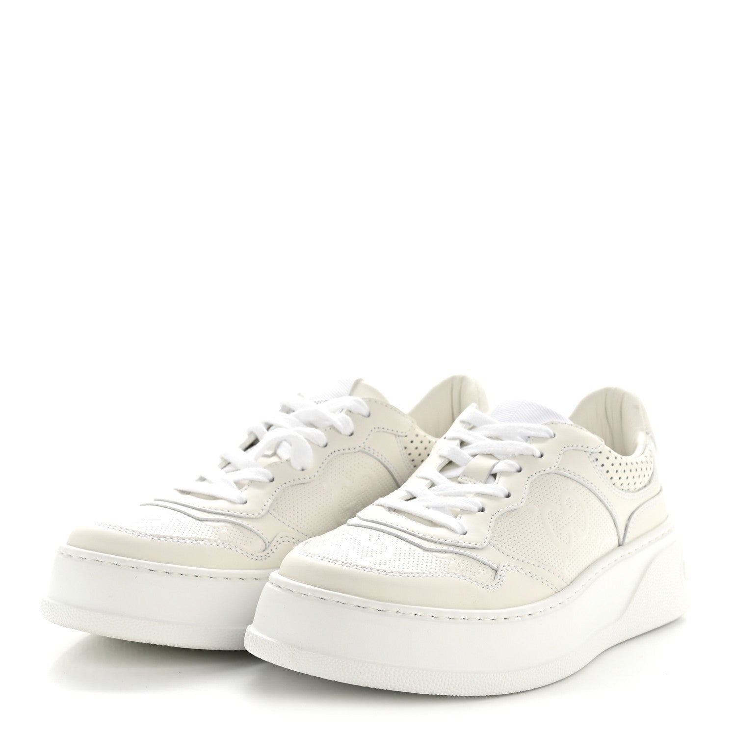 Calfskin GG Tennis Embossed Perforated Womens Platform 55mm Sneakers 37 Great White