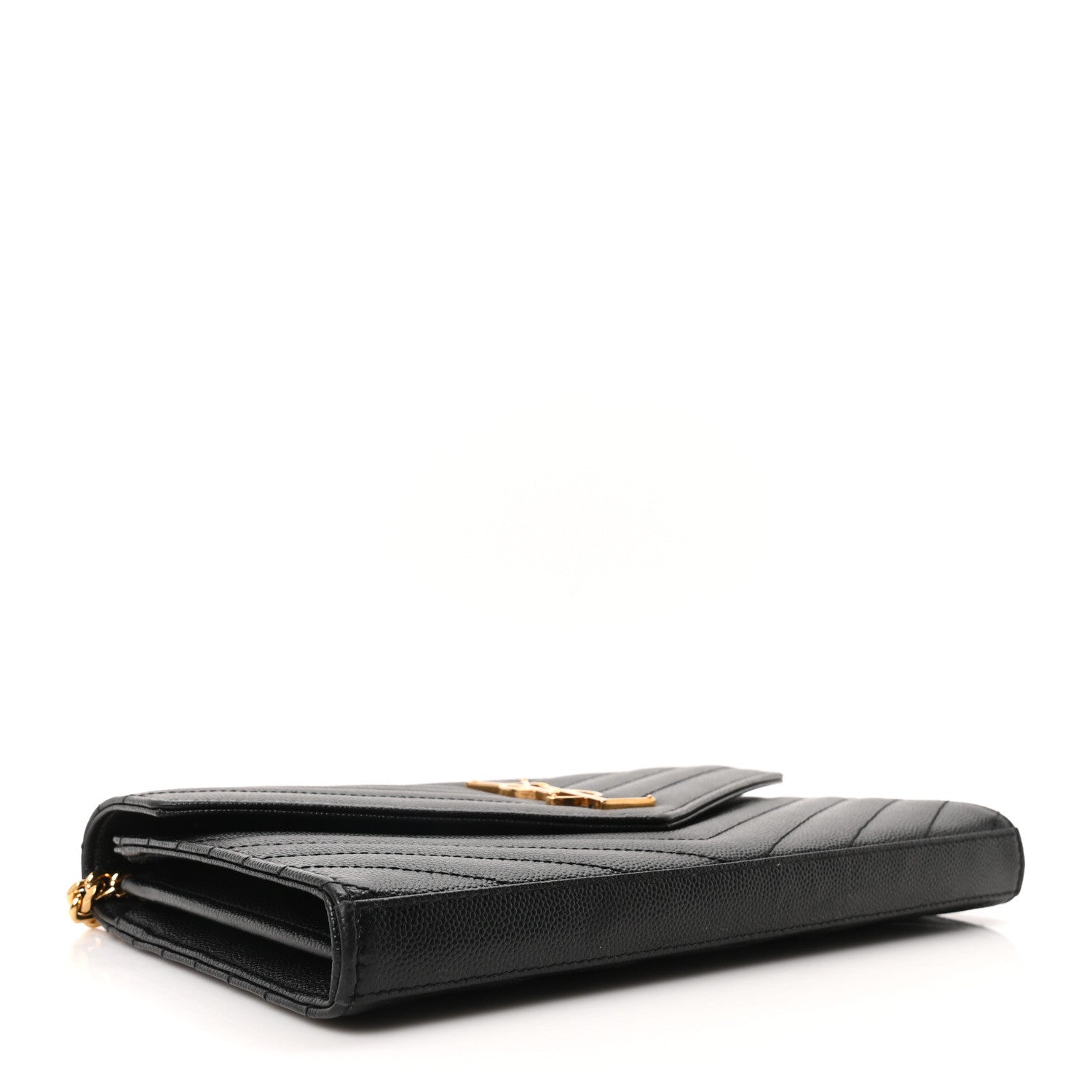 Grain De Poudre Matelasse Chevron Monogram Envelope Chain Wallet Black