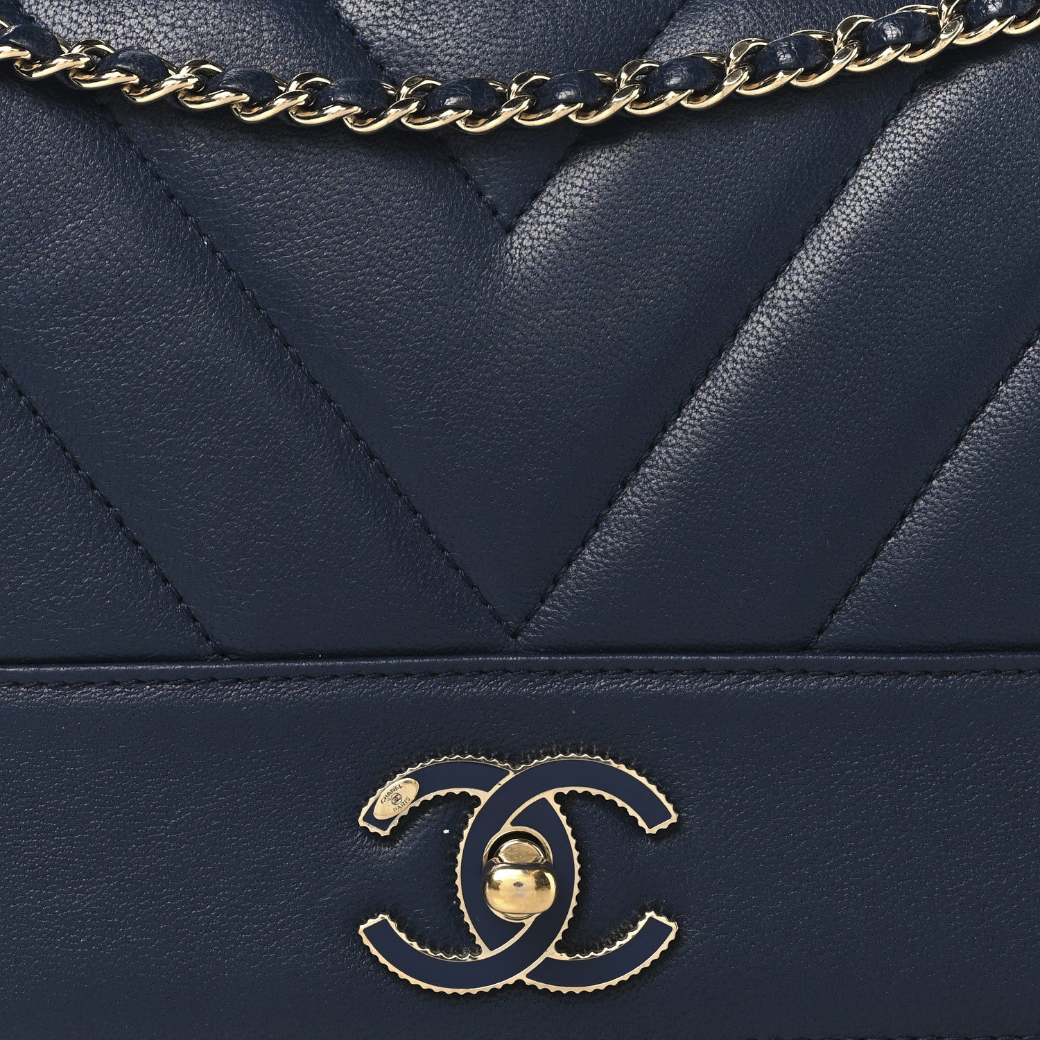 Sheepskin Chevron Quilted Medium Vintage Mademoiselle Flap Navy