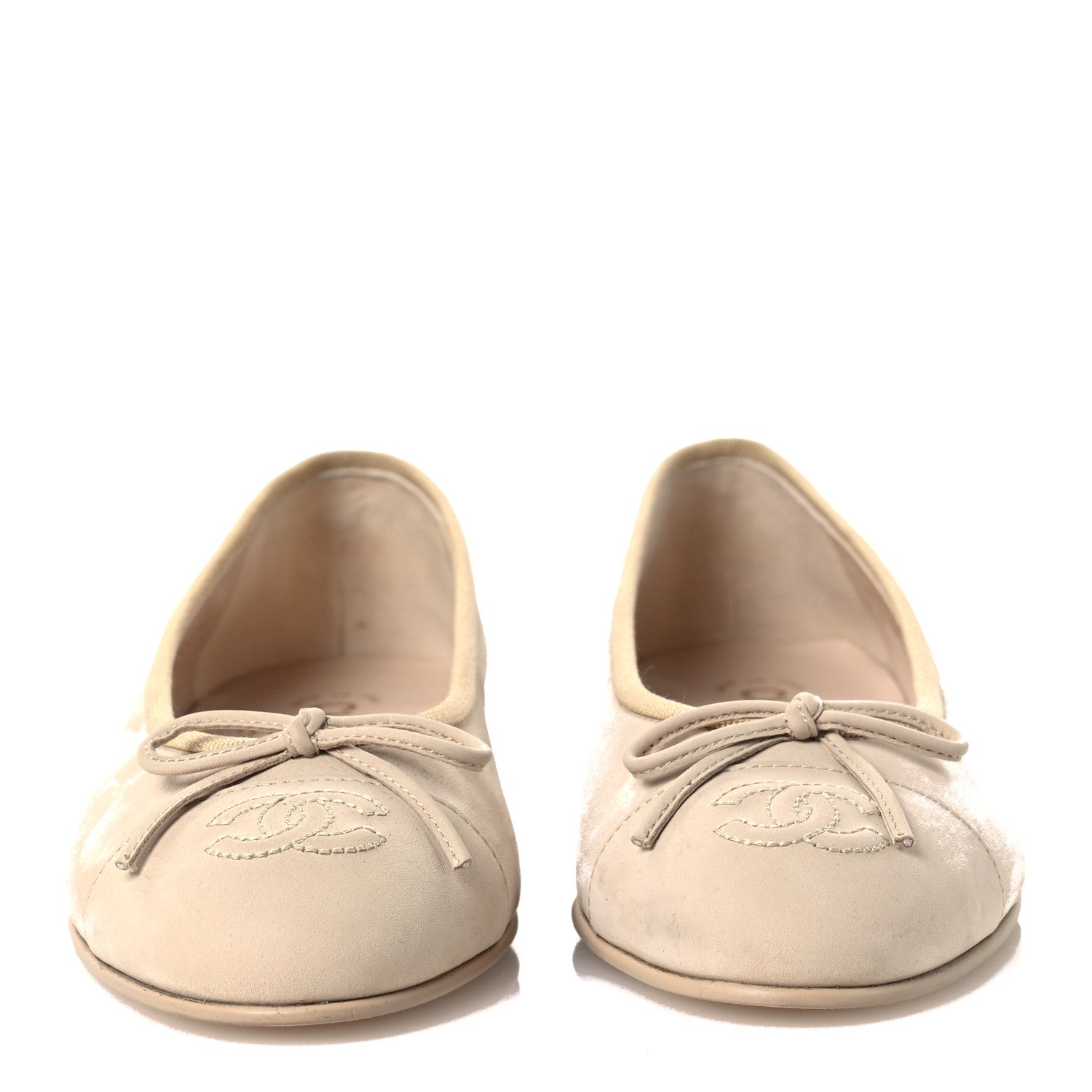 Suede Calfskin Cap Toe CC Ballerina Flats 36 Beige