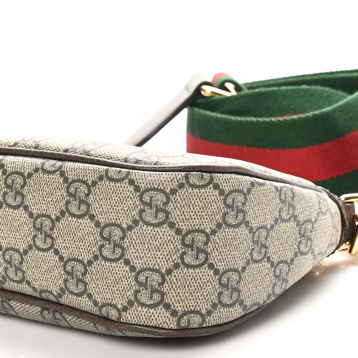 GG Supreme Monogram Textured Dollar Calfskin Web Small Ophidia GG Handbag Beige Ebony New Acero