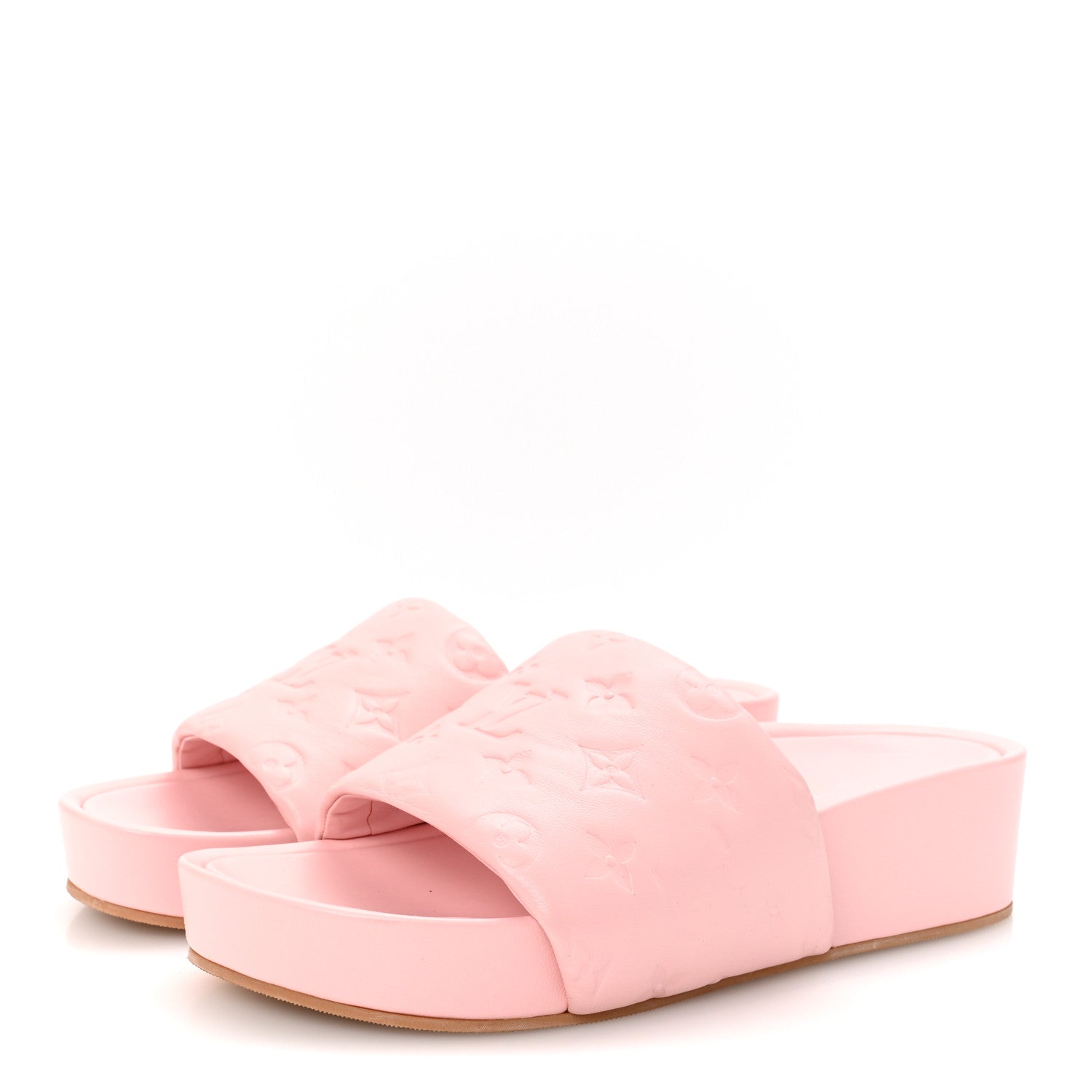 Lambskin Embossed Monogram Jumbo Flatform Mule Sandals 41 Rose Clair