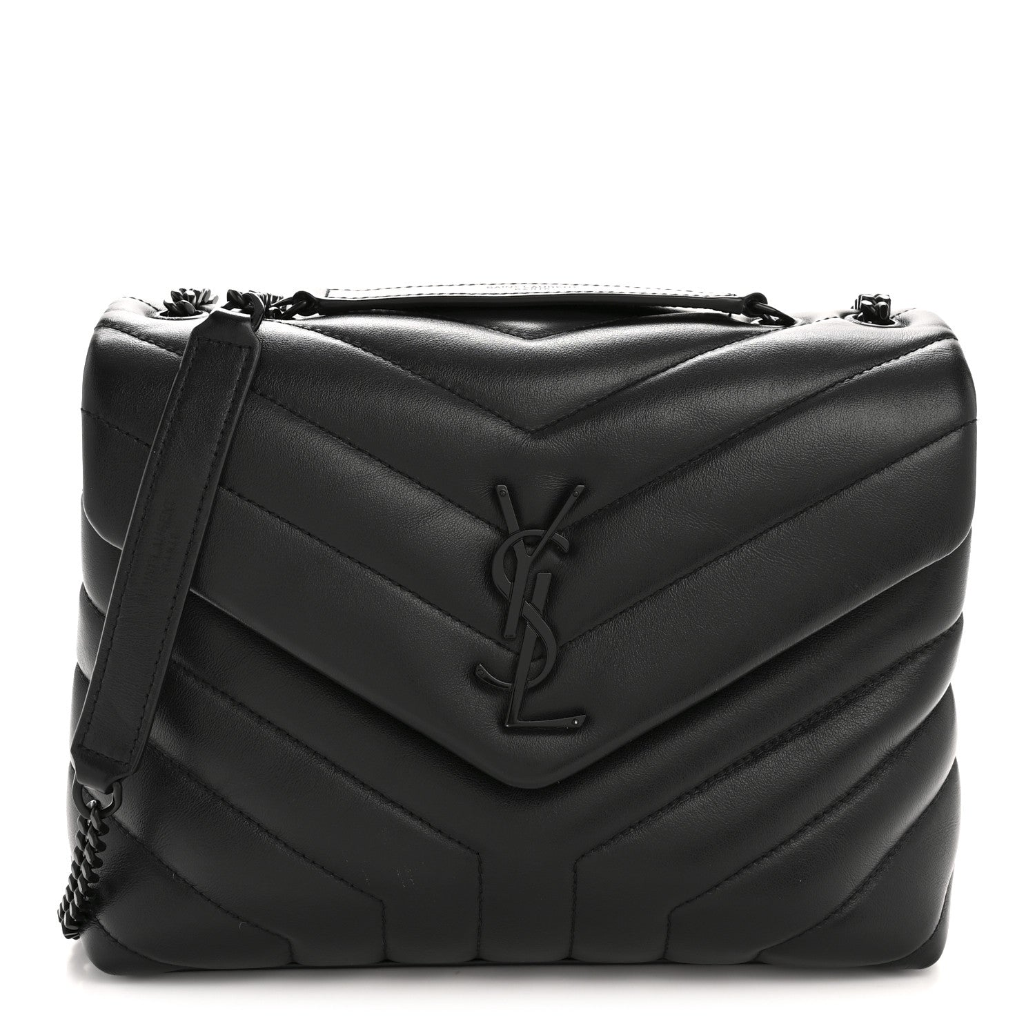 Calfskin Y Quilted Monogram Monochrome Small Loulou Chain Satchel Black