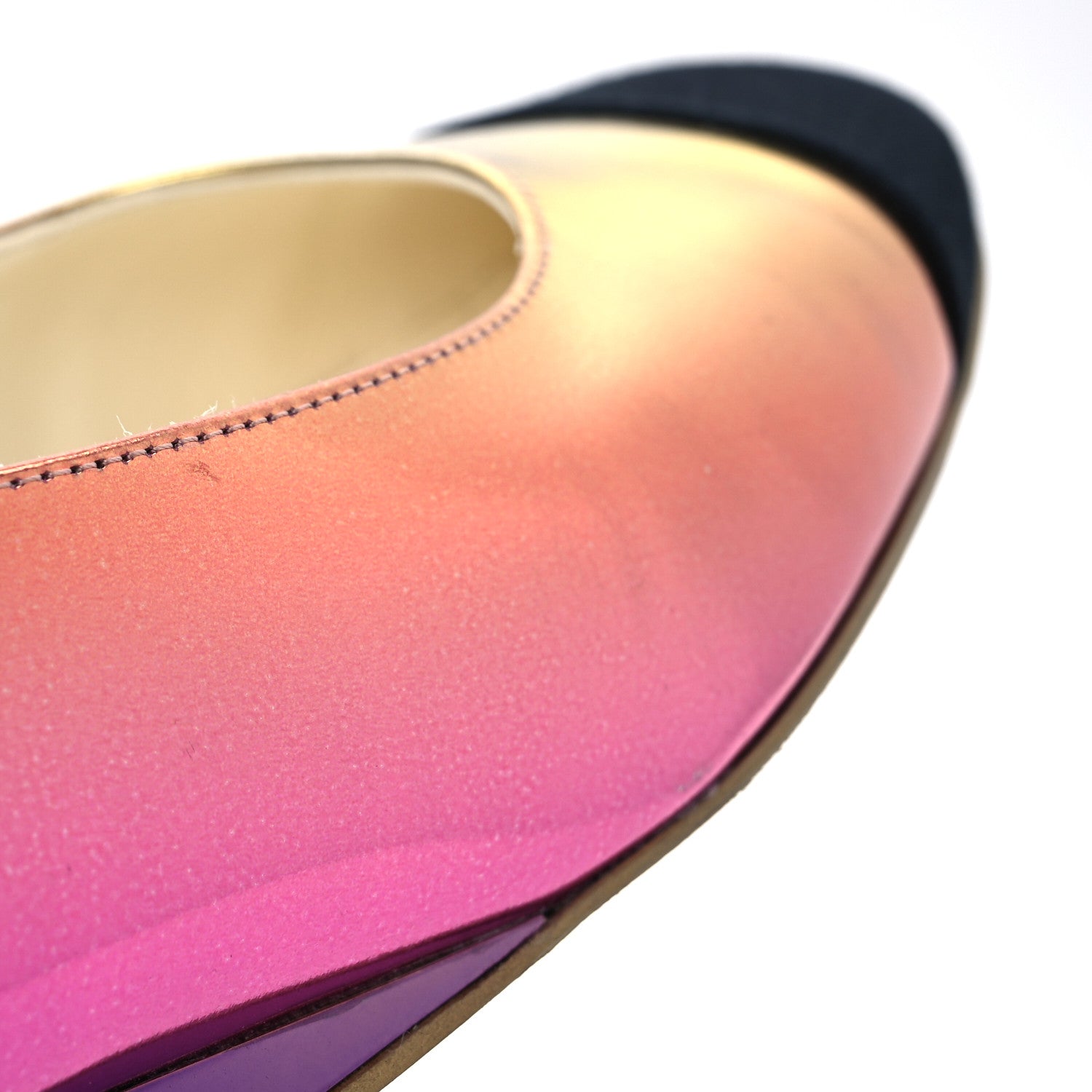 Laminated Calfskin Grosgrain Cap Toe CC Flats 36.5 Pink Orange Yellow Black