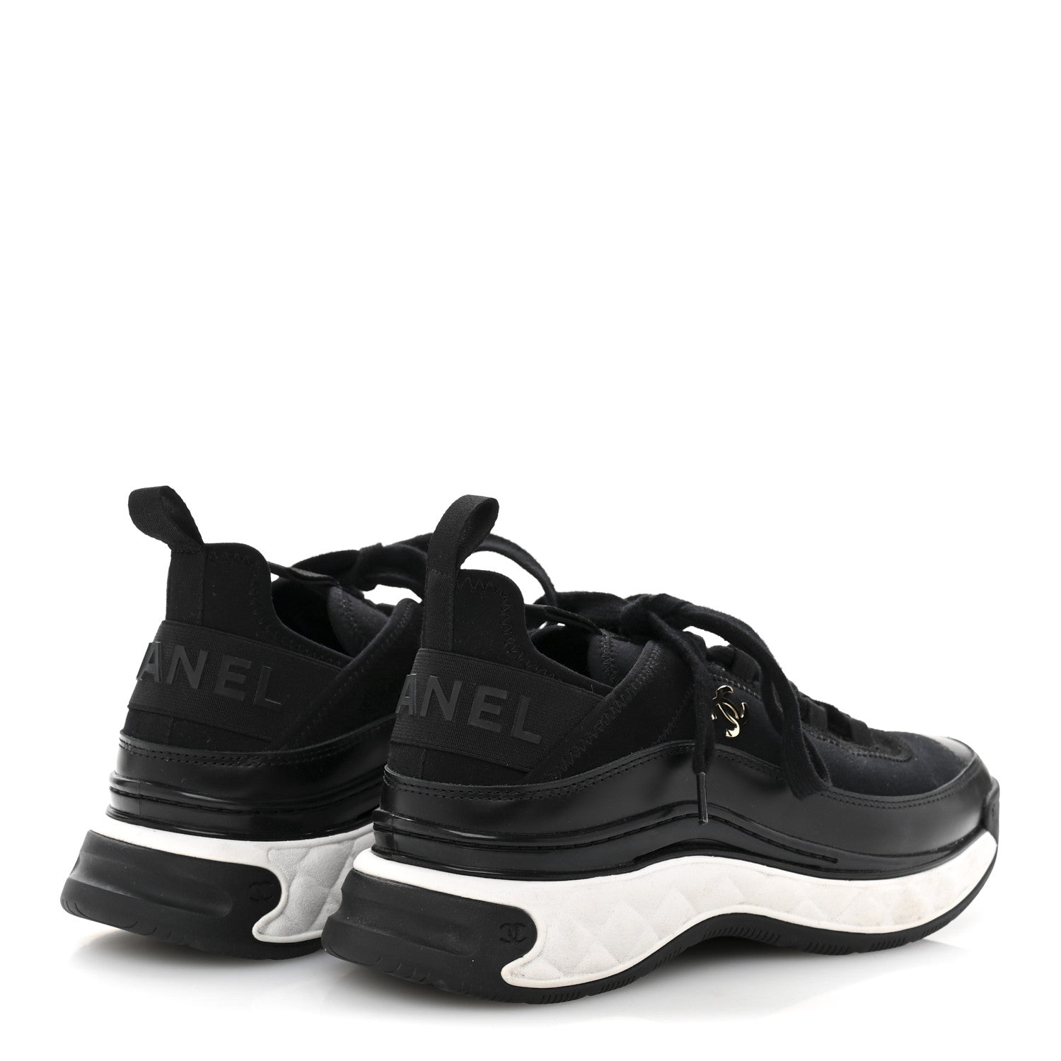 Velvet Calfskin Mixed Fibers CC Sneakers 38 Black